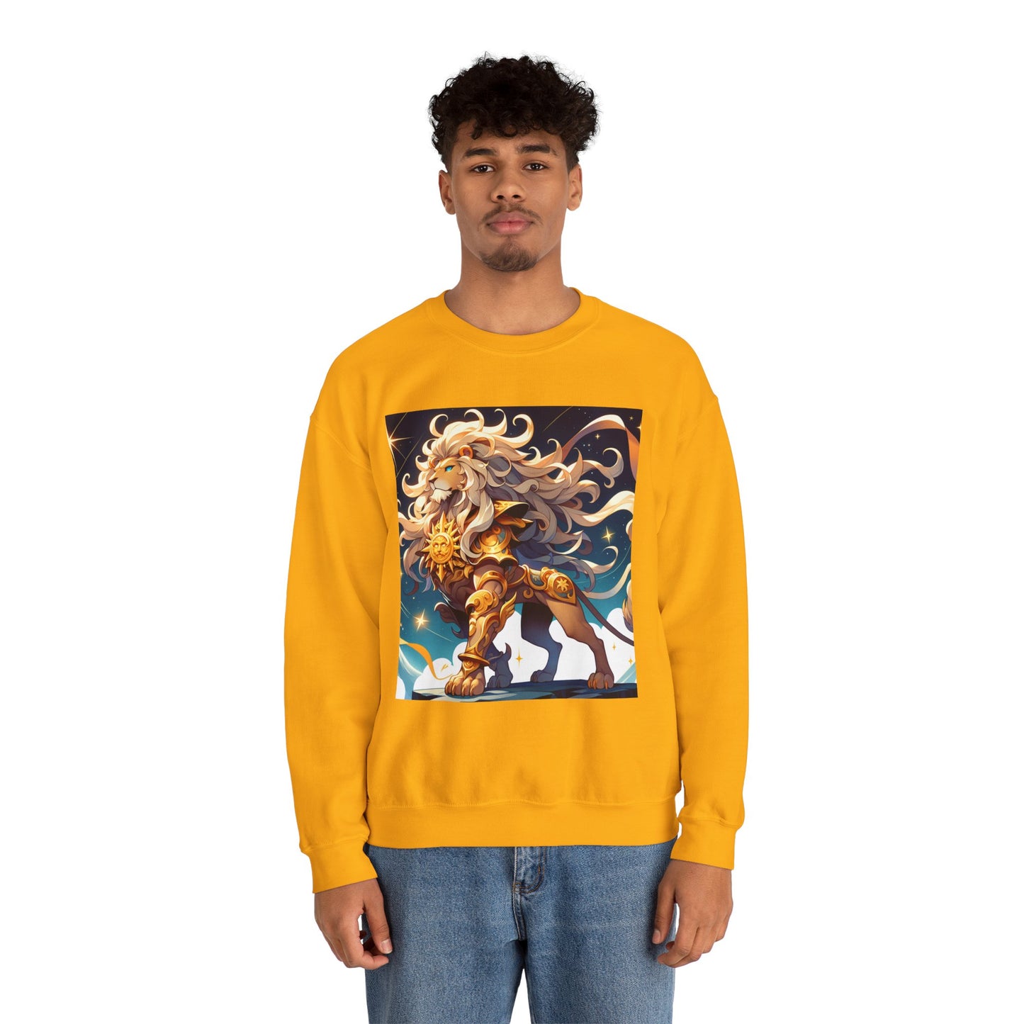 Unisex Heavy Blend™ Crewneck Sweatshirt,Cool Lion with White Hair, Leo Zodiac Design
