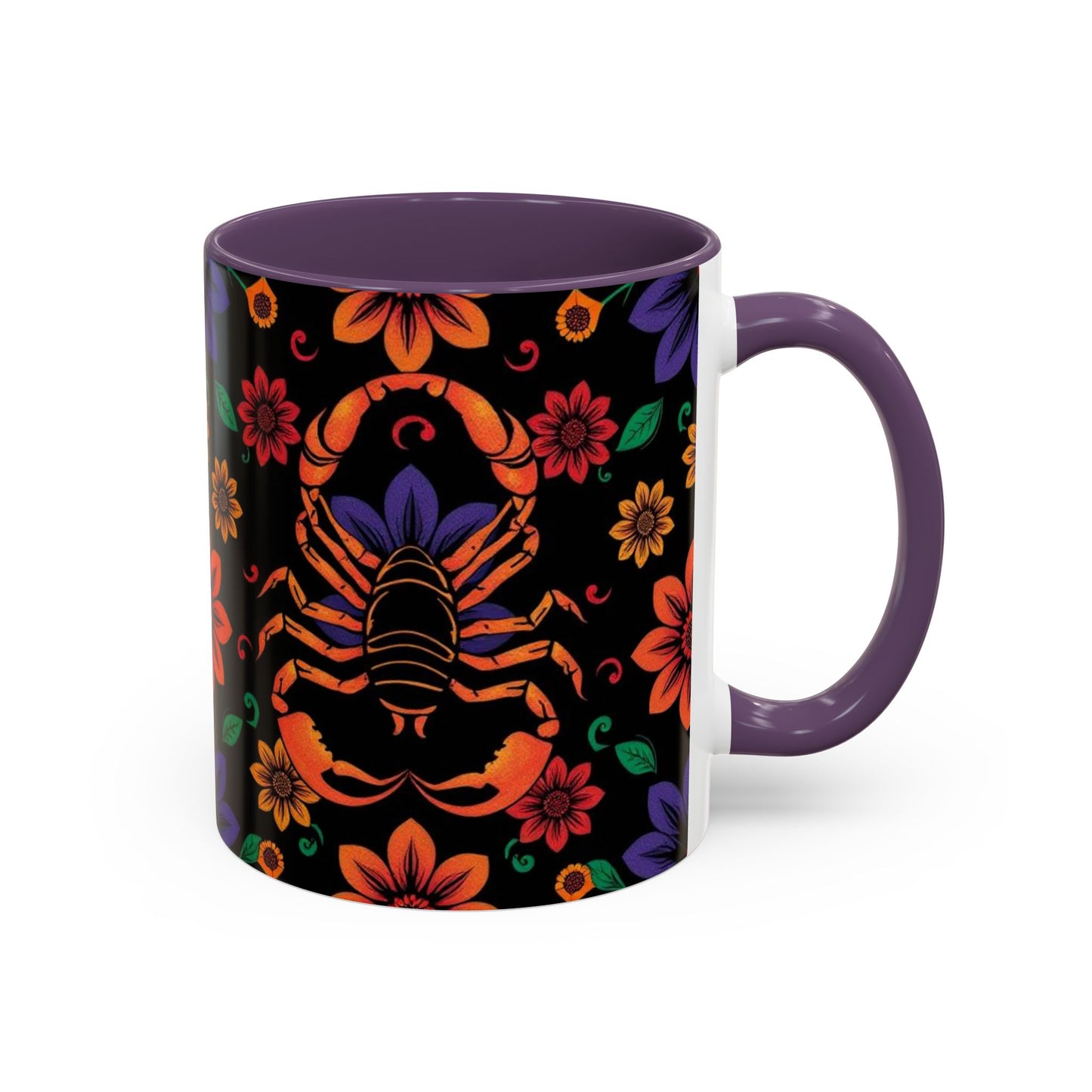 Accent Coffee Mug, Scorpio, Zodiac. Flower Pattern, (11, 15oz)