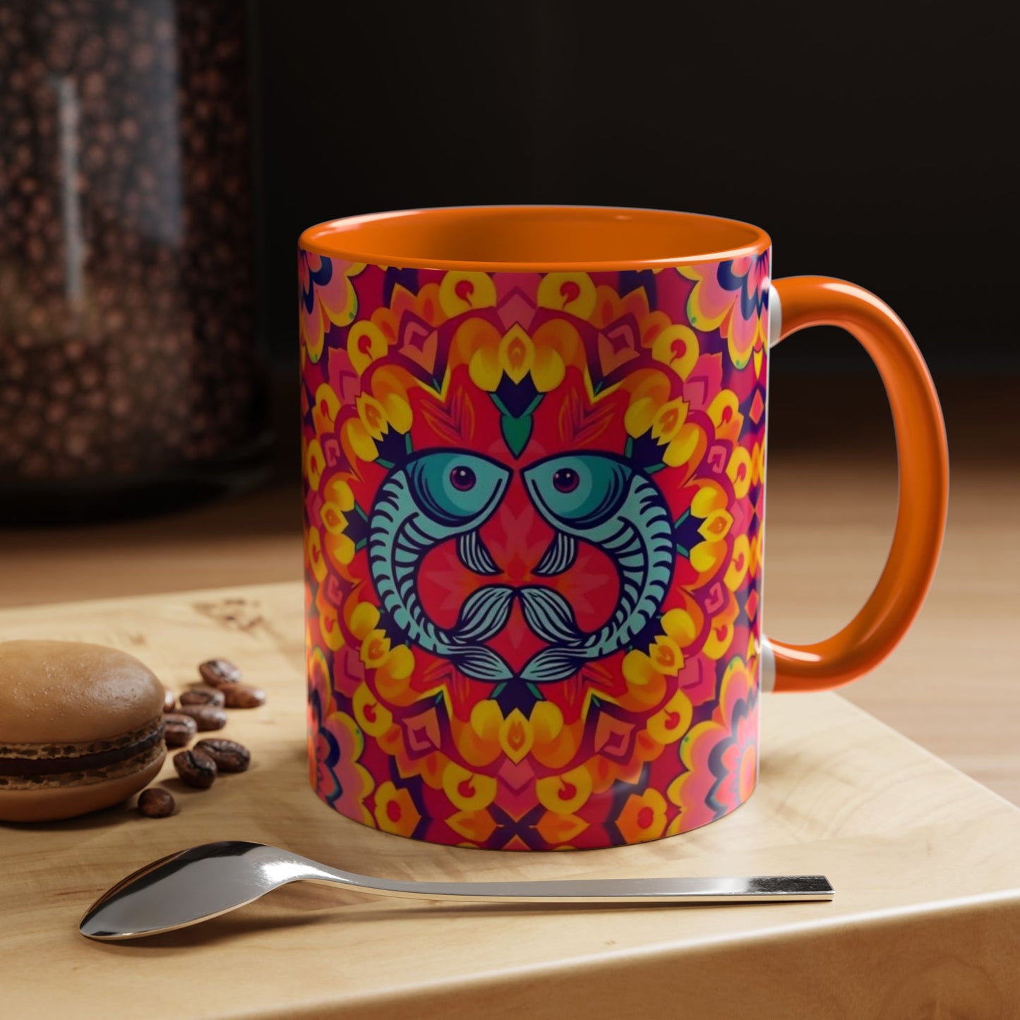 Accent Coffee Mug, Pisces, Zodiac v1, Flower Pattern, (11, 15oz)