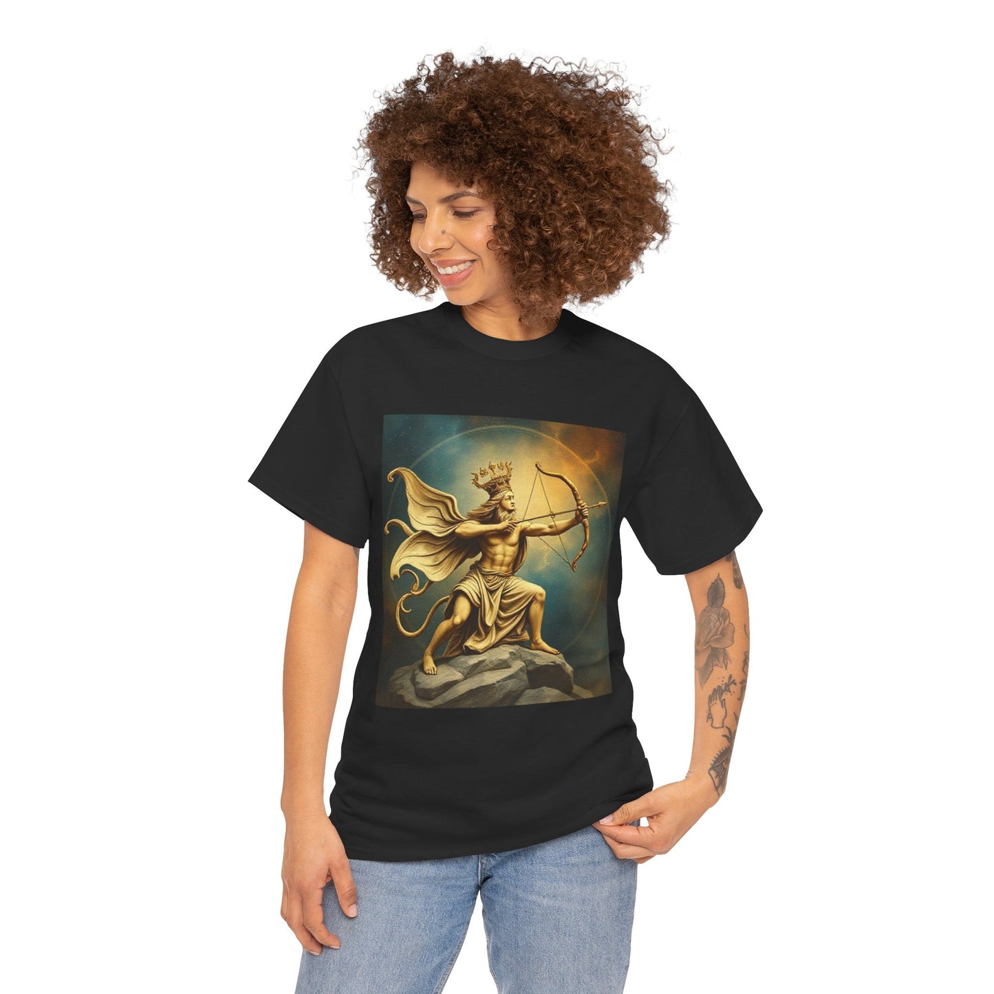 Unisex Heavy Cotton T-Shirt, Sagittarius King, Bow & Arrow, Zodiac Design