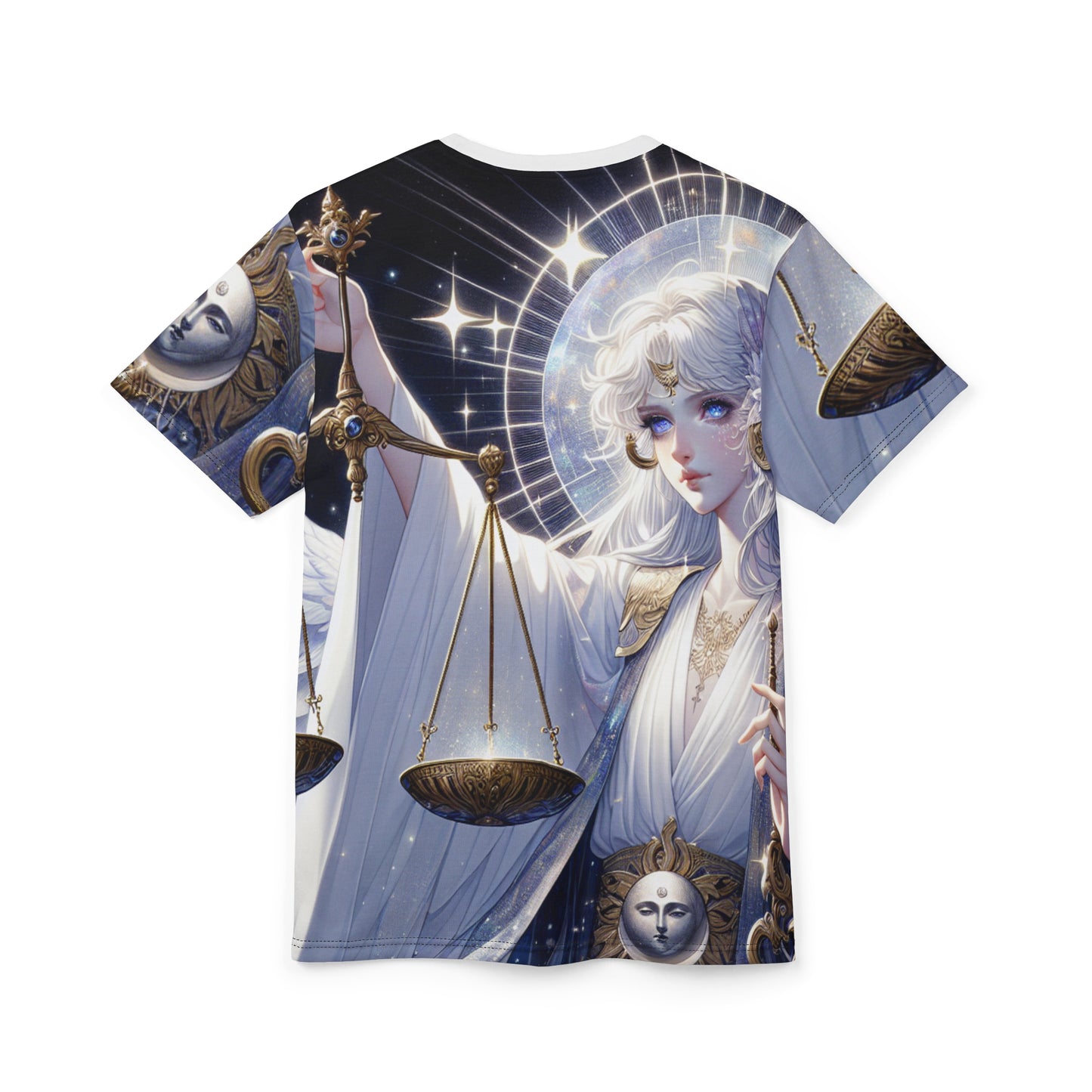 Unisex Cut & Sew T-Shirt (AOP), Angel with Scale, Libra Zodiac Design, Regular fit, 100% Polyester