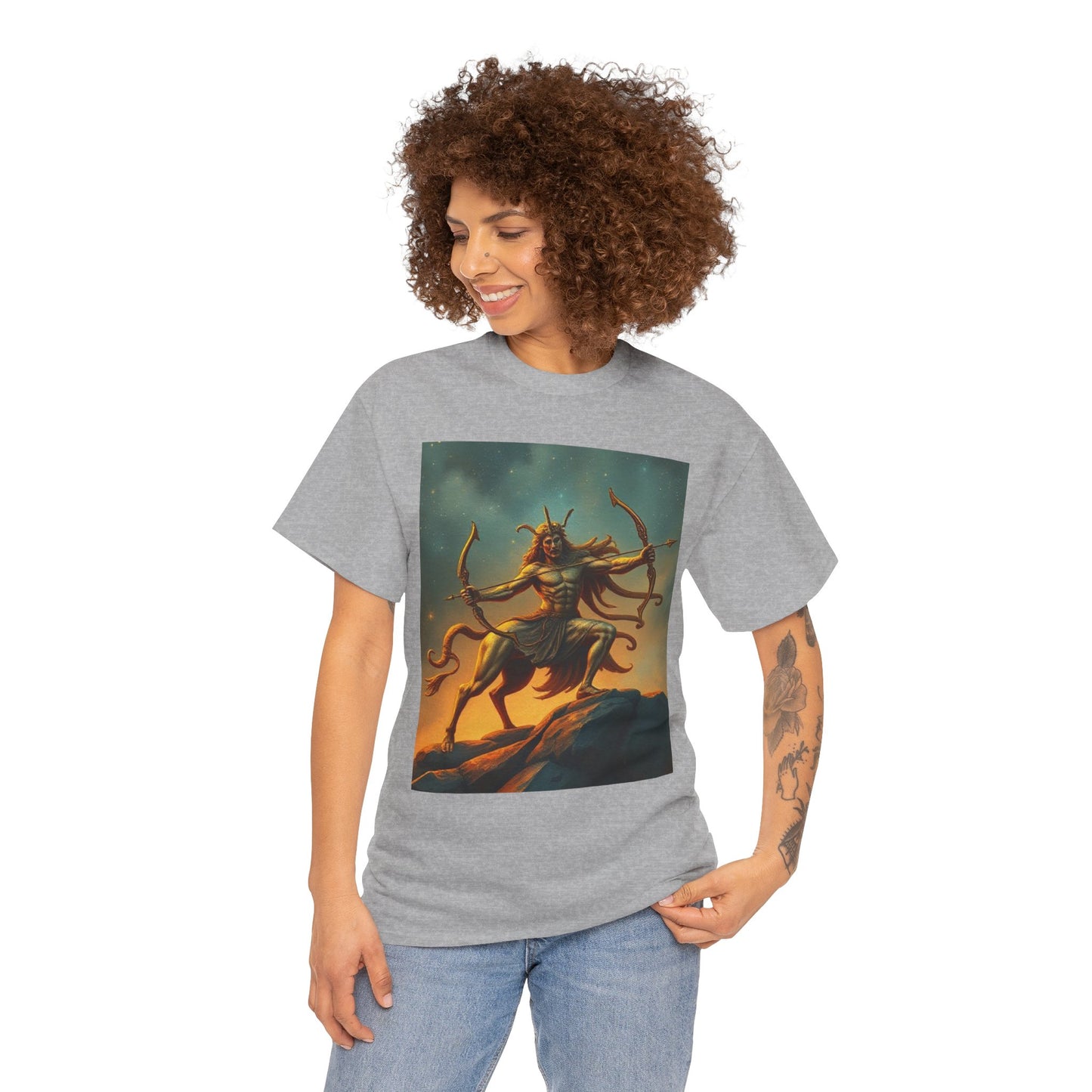 Unisex Heavy Cotton T-Shirt, Arrow Centaur v1, Sagittarius Zodiac Design