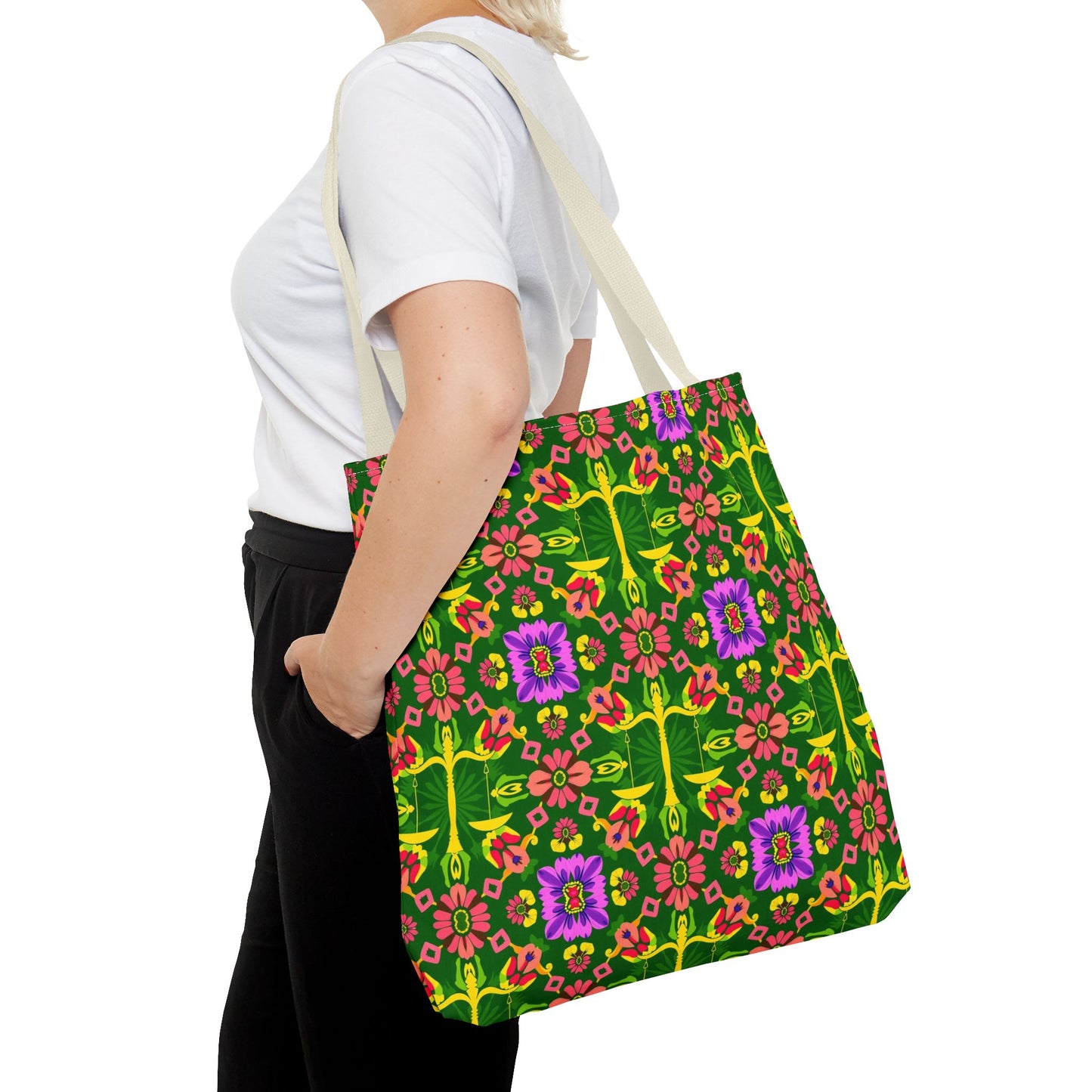 Tote Bag (AOP), Libra, Zodiac, Flower Pattern