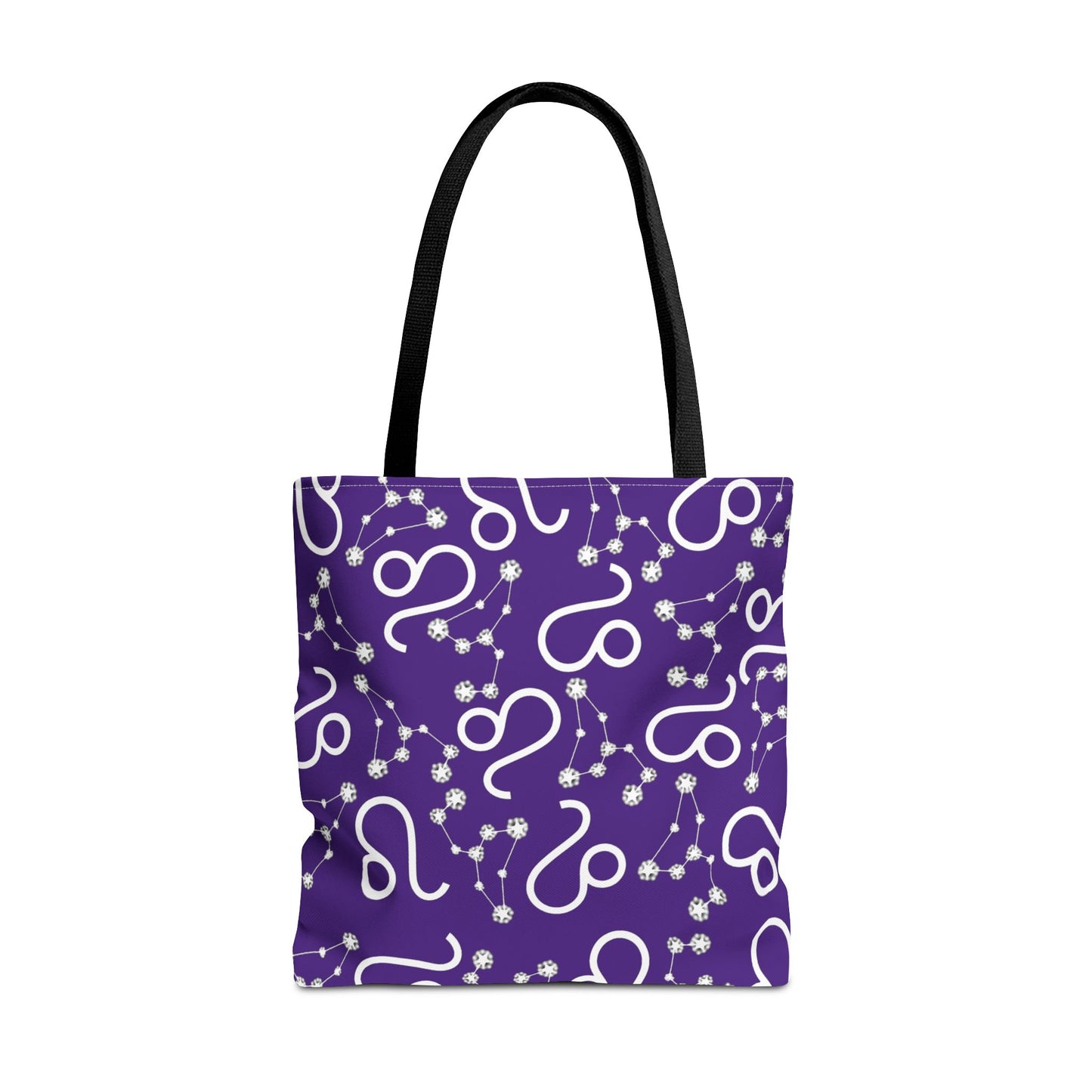Tote Bag, Leo Zodiac Sign, AOP, (Purple, White)