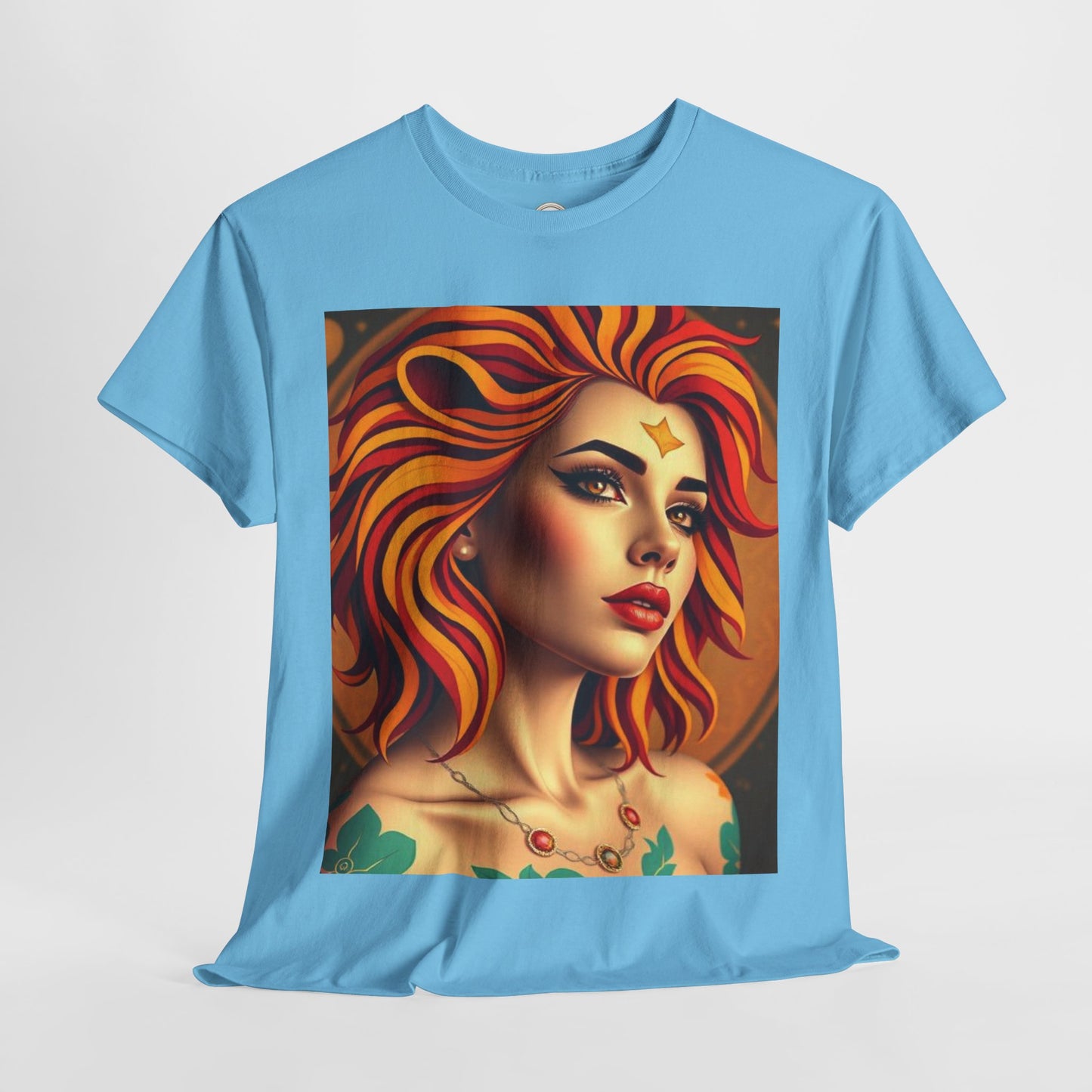 Unisex Heavy Cotton T-Shirt, Leo, Zodiac v3, Sexy Art