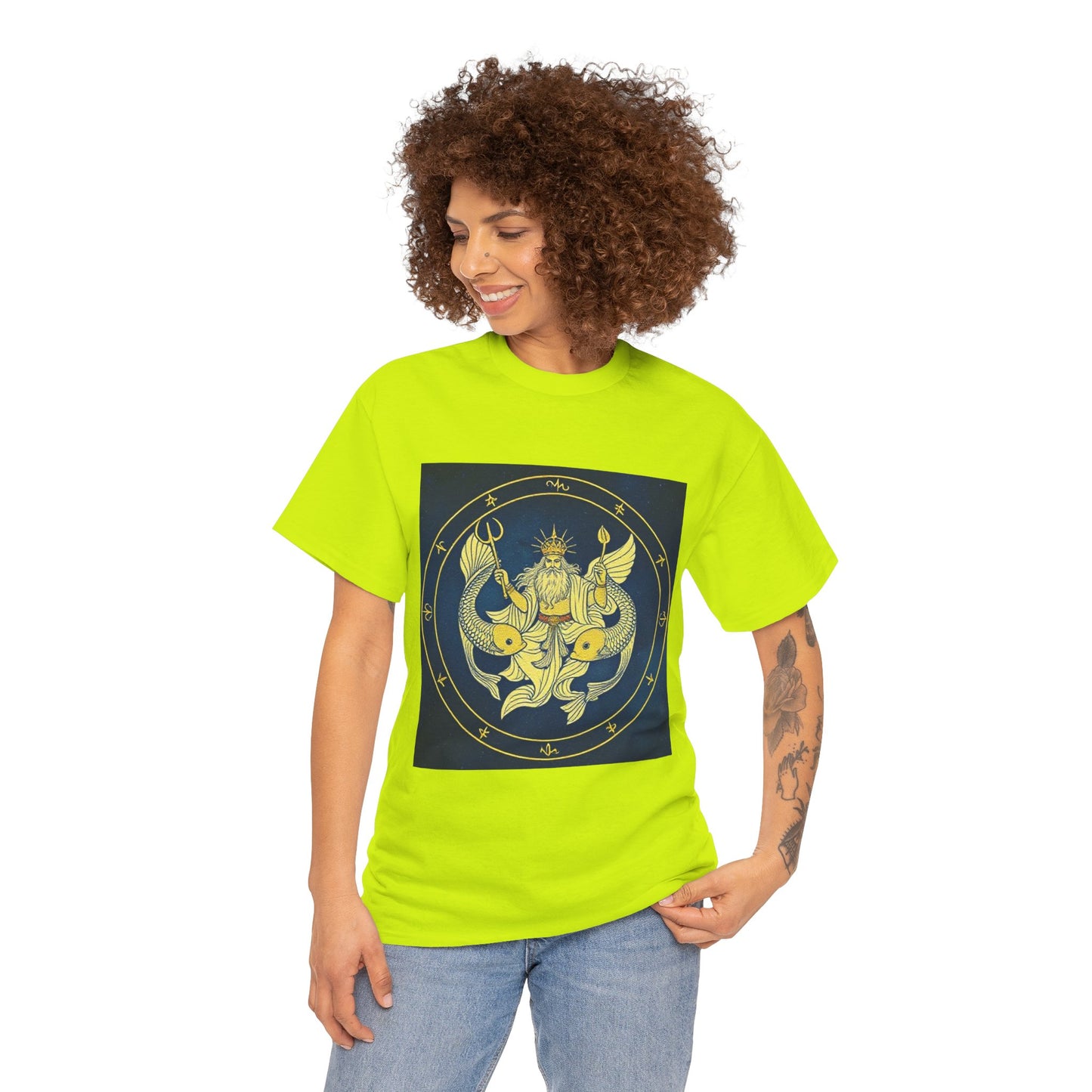 Unisex Heavy Cotton T-Shirt, King of Pisces, Zodiac Design