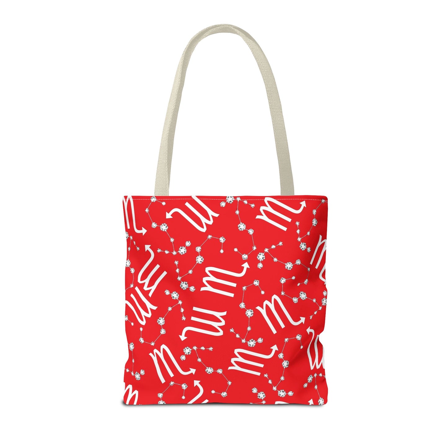 Tote Bag, Scorpio Zodiac Sign, AOP, (Red, White)