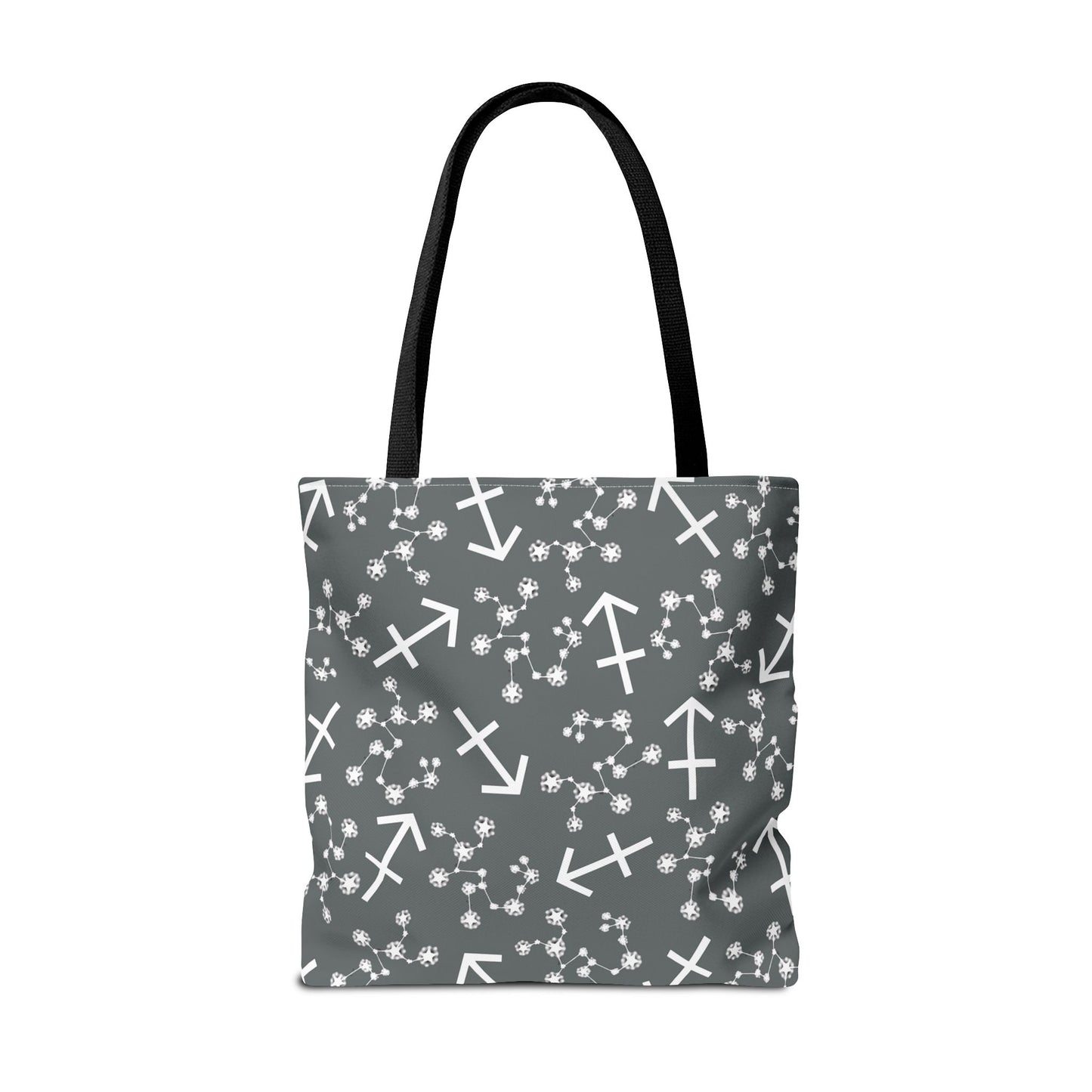 Tote Bag, Sagittarius Zodiac Sign, AOP, (Grey, White Print)