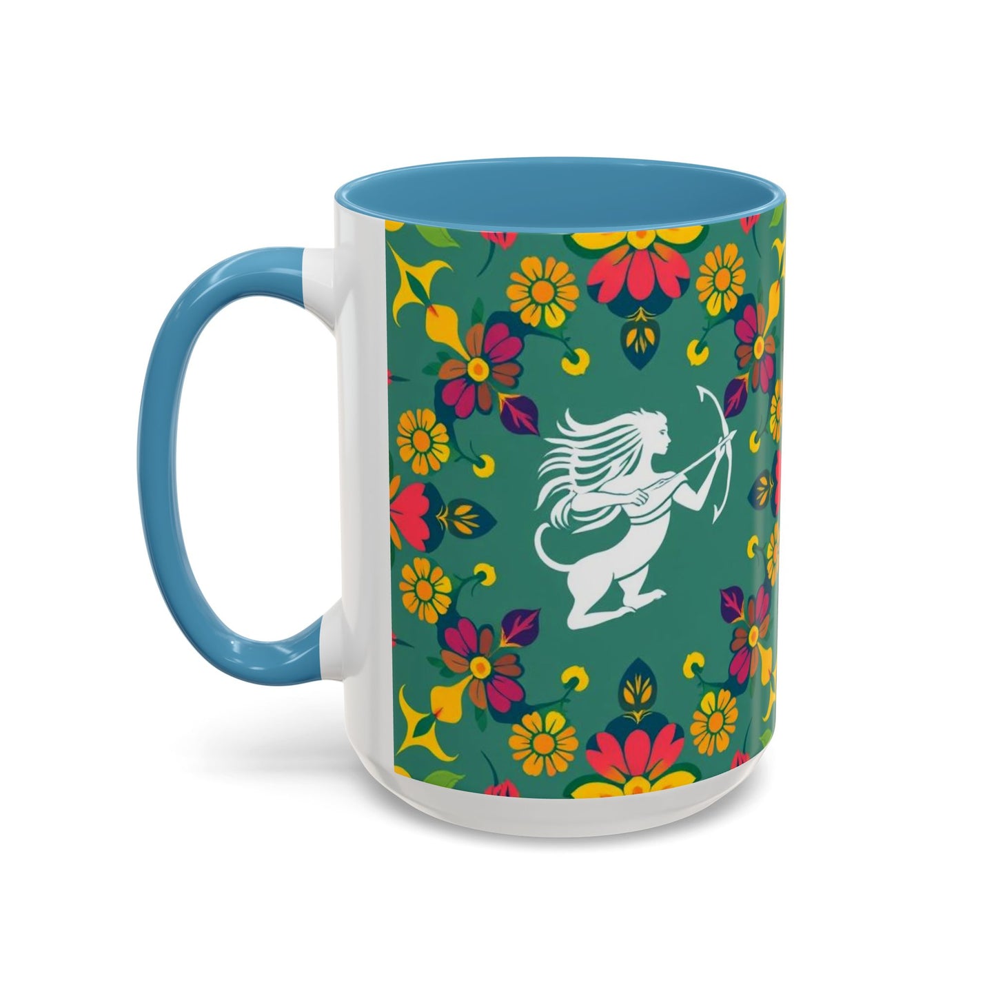 Accent Coffee Mug, Sagittarius, Zodiac. Flower Pattern, (11, 15oz)
