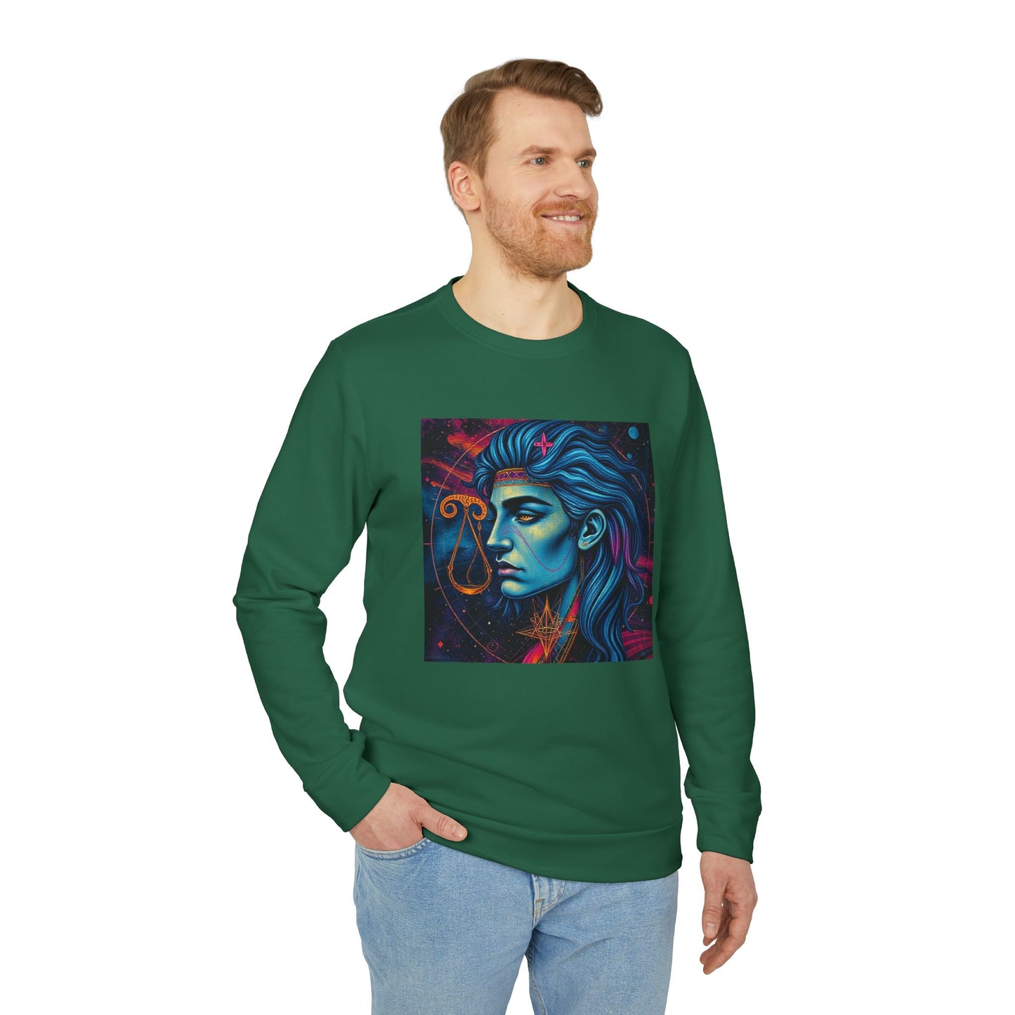 Adidas, Unisex Fleece Crewneck Sweatshirt, Libra, Pop Art, Zodiac