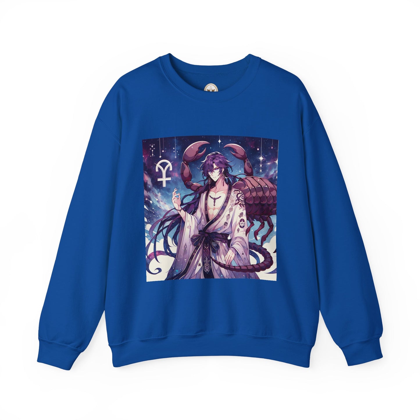 Unisex Heavy Blend™ Crewneck Sweatshirt, Scorpio Zodiac Design, purple scorpion anime