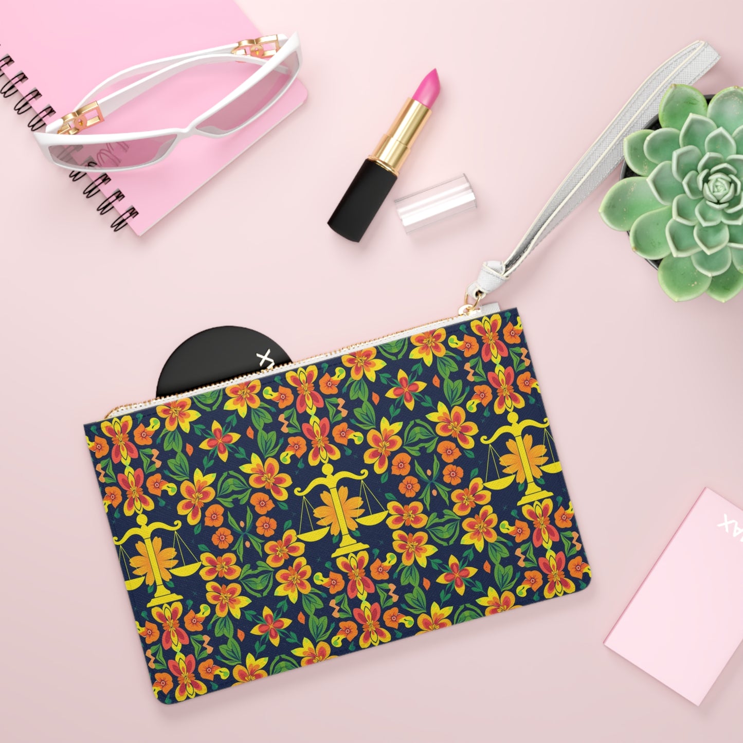 Clutch Bag, Libra, Zodiac v2 Flower Pattern