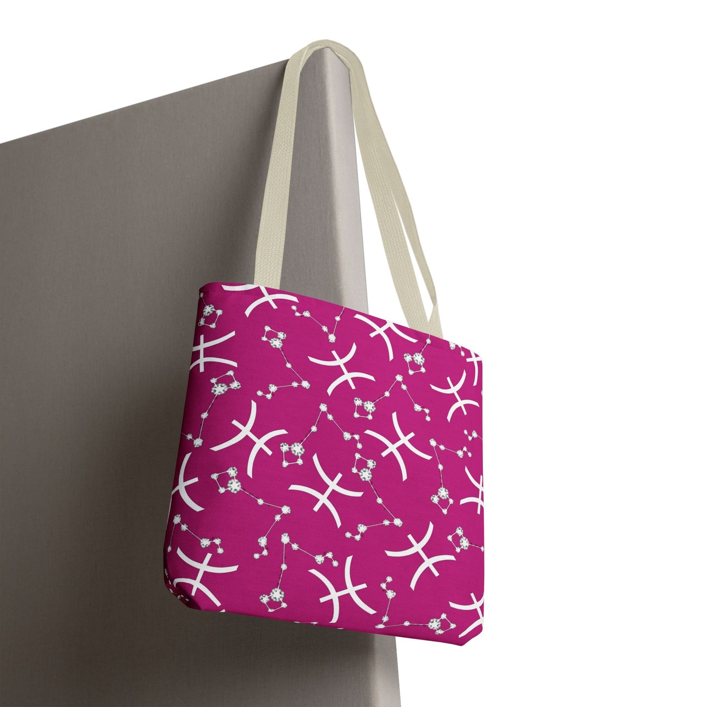 Tote Bag, Pisces Zodiac Sign, AOP, (Pink, White)