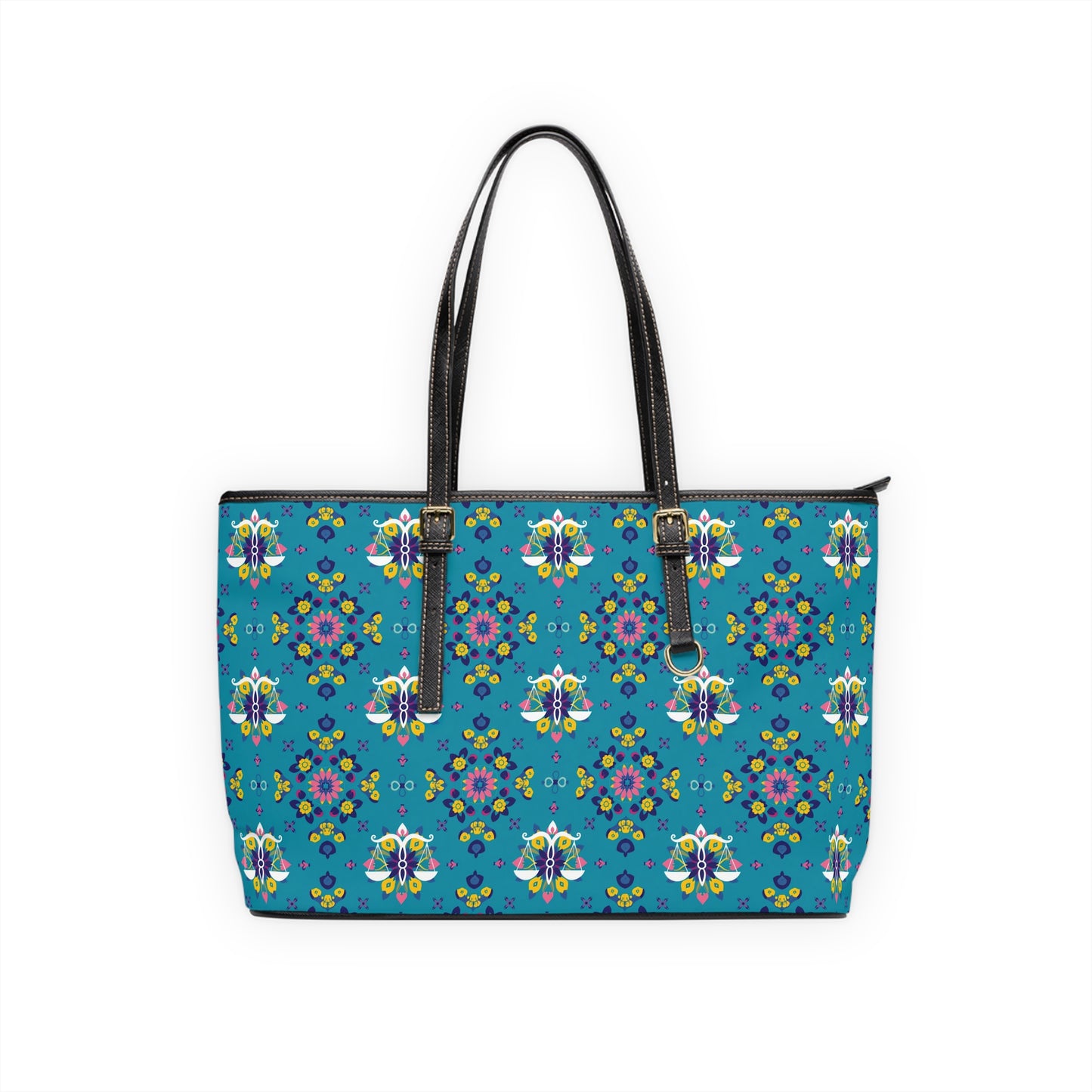 Leather Shoulder Bag, Libra, Zodiac v1, Flower Pattern