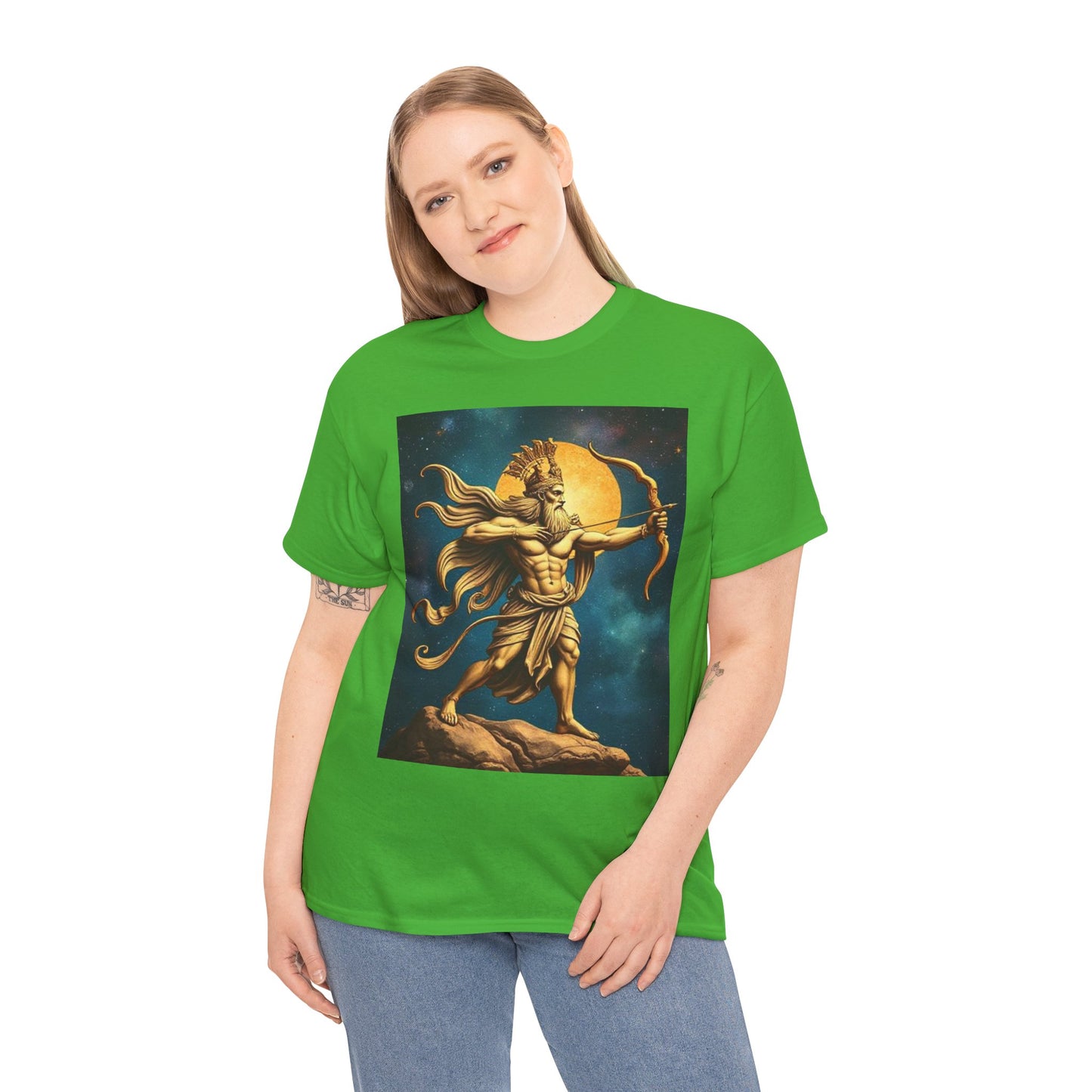 Unisex Heavy Cotton T-Shirt, Midnight Arrow v1, Sagittarius Zodiac Design