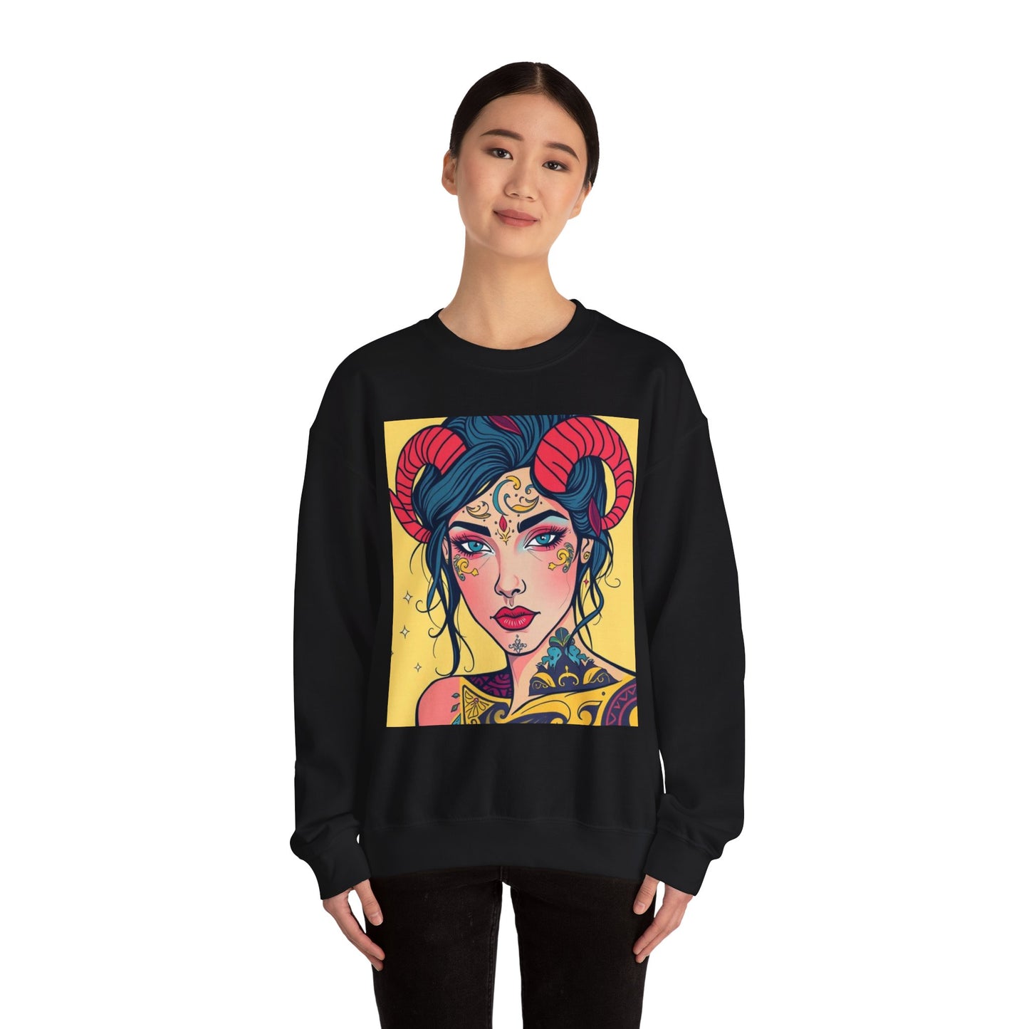 Unisex Heavy Blend™ Crewneck Sweatshirt, Aries, Zodiac v2, Sexy Pattern