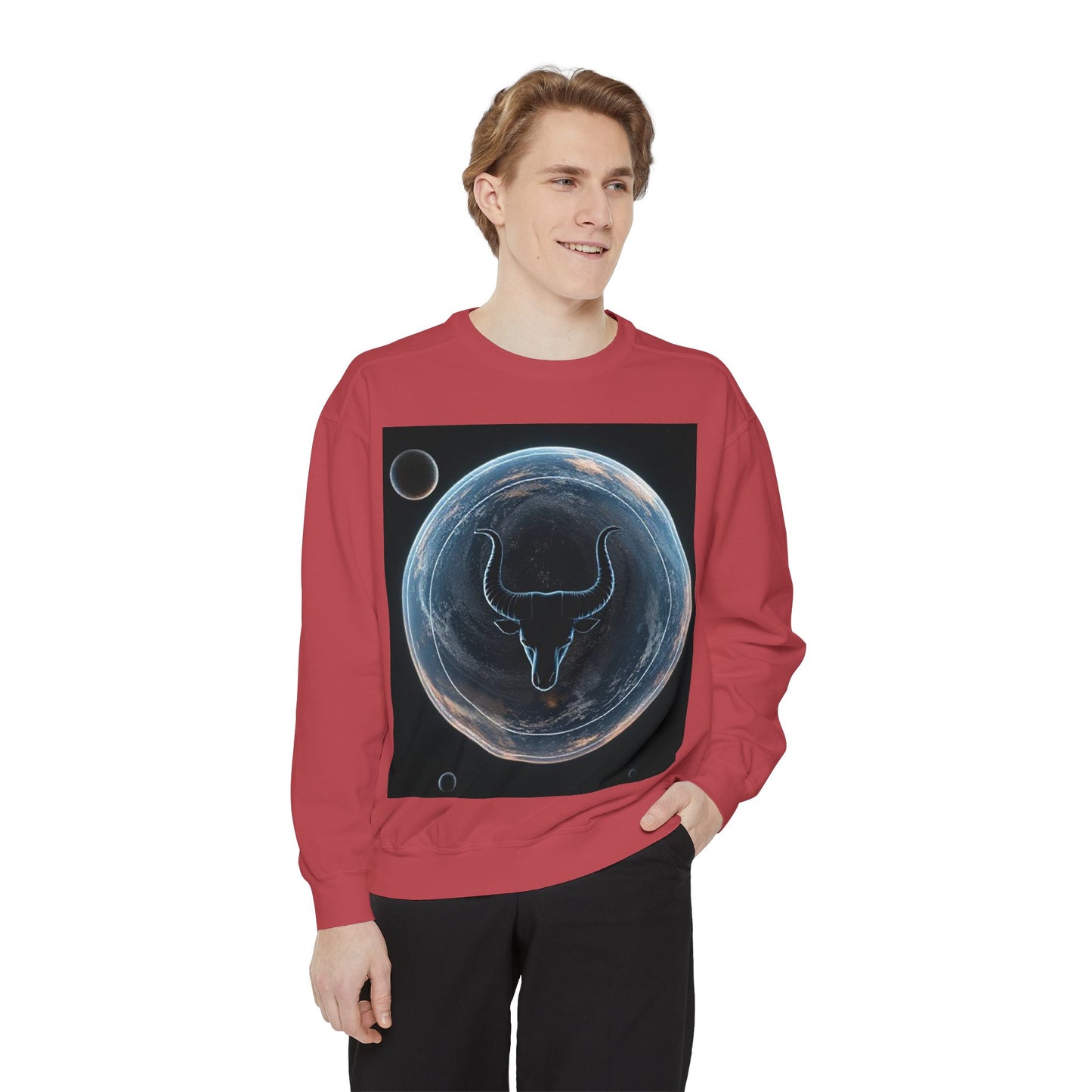 Garment-Dyed Sweatshirt, Unisex, Space Animal Design, Taurus