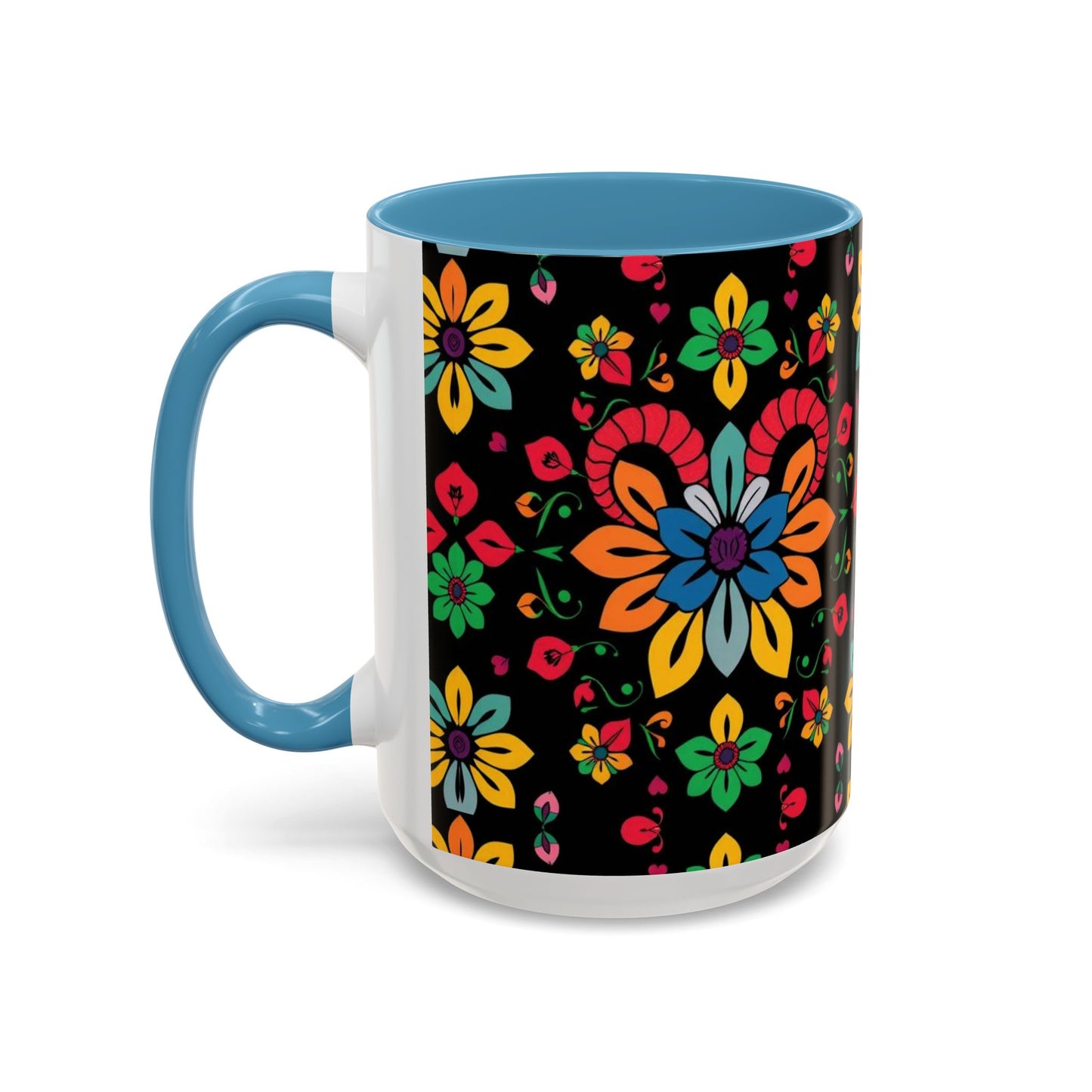 Accent Coffee Mug, Aries, Zodiac v3, Flower Pattern, (11, 15oz)