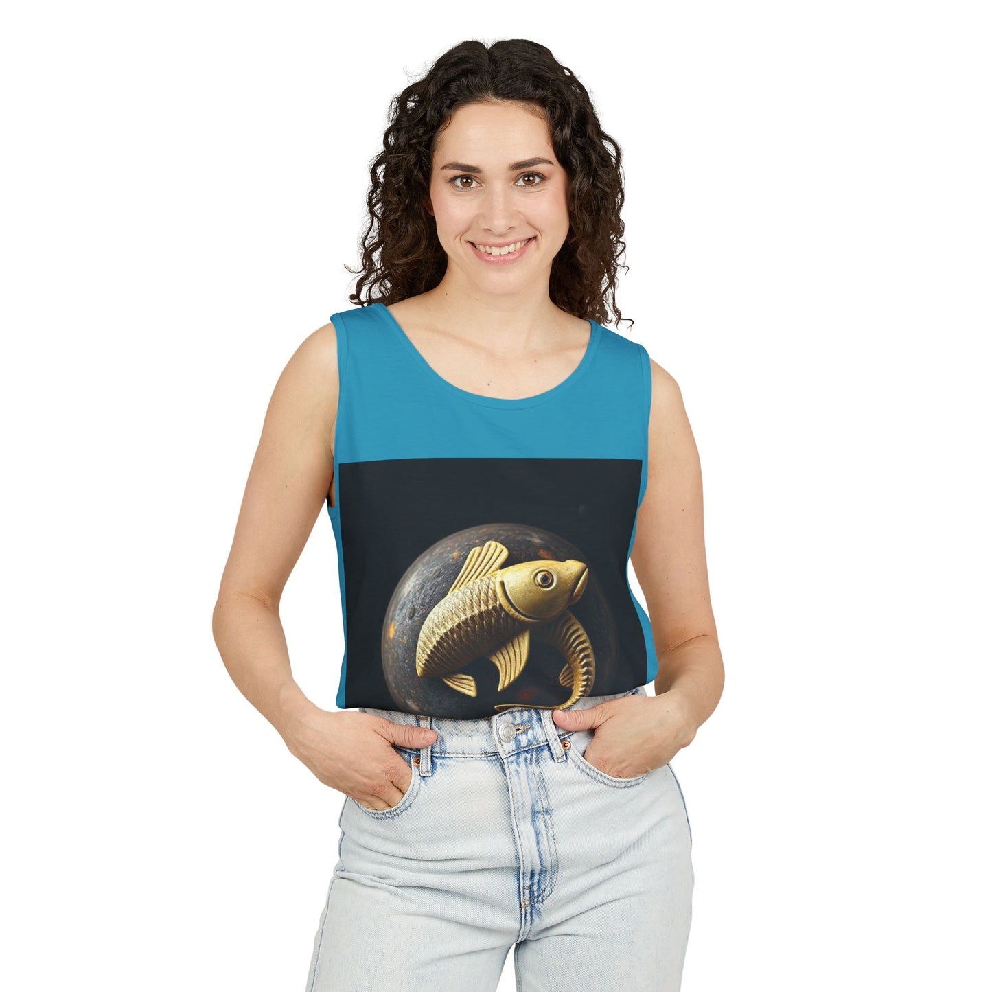 Unisex Garment-Dyed, Tank Top, Pisces Design, Space Animal v1, 100% US cotton
