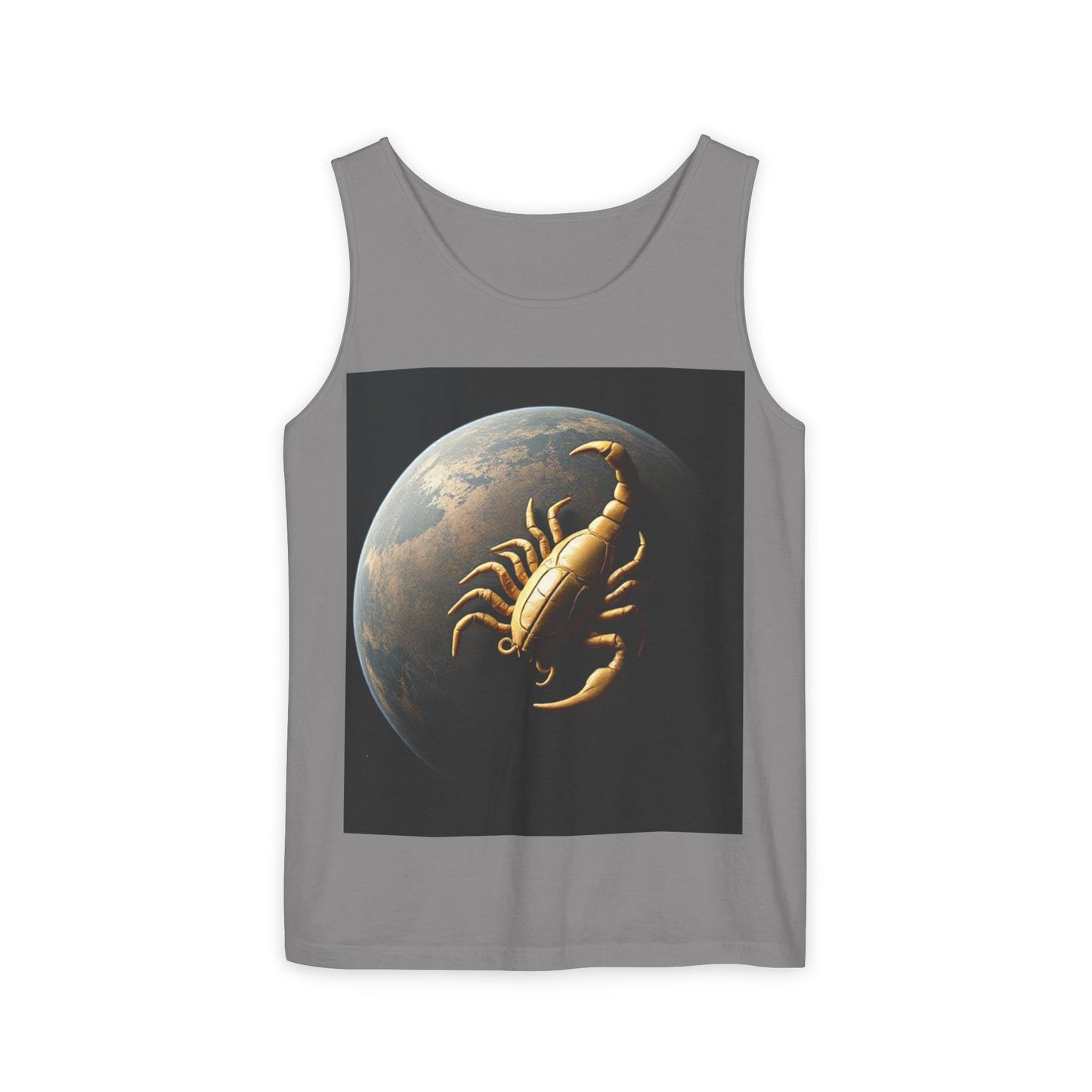 Unisex Garment-Dyed, Tank Top, Scorpio Design, Planet Symbol v1, 100% US cotton