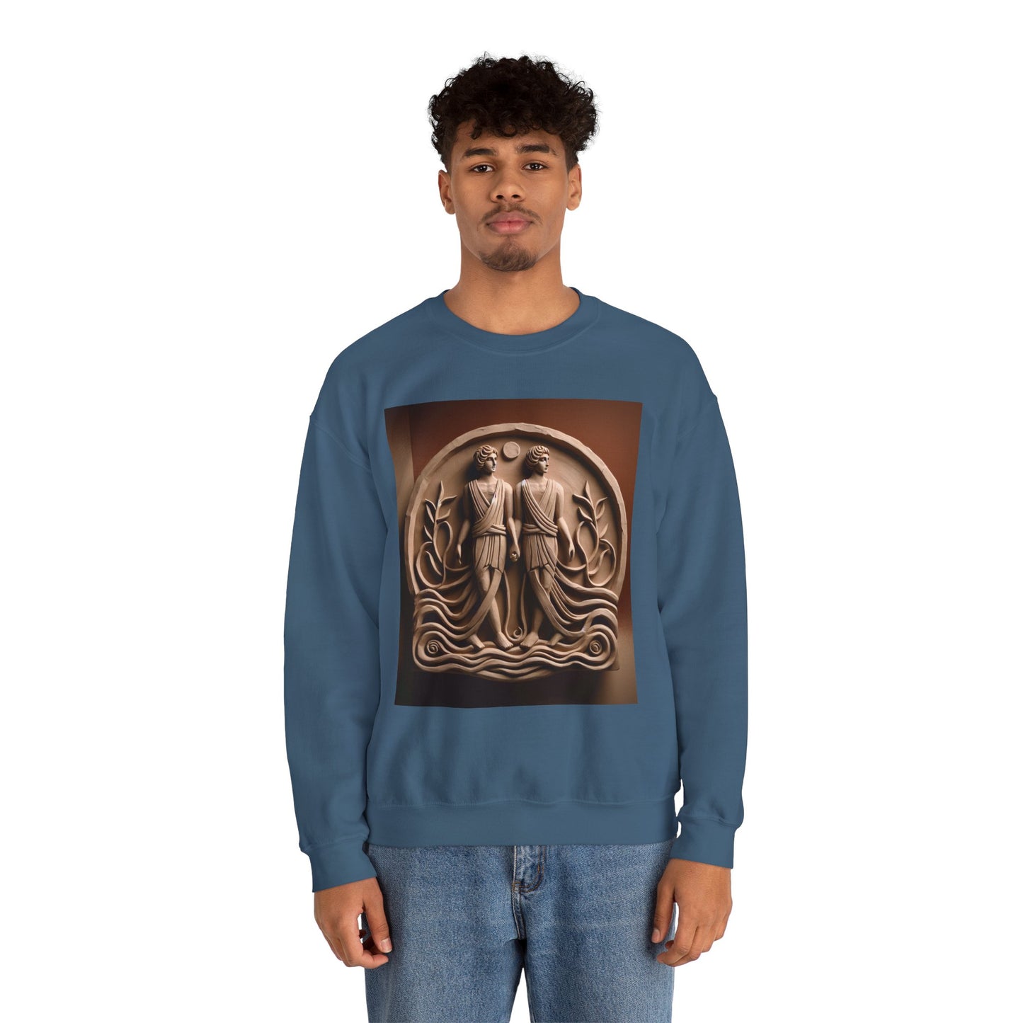Unisex Heavy Blend™ Crewneck Sweatshirt, Stone Twins, Gemini Zodiac Design