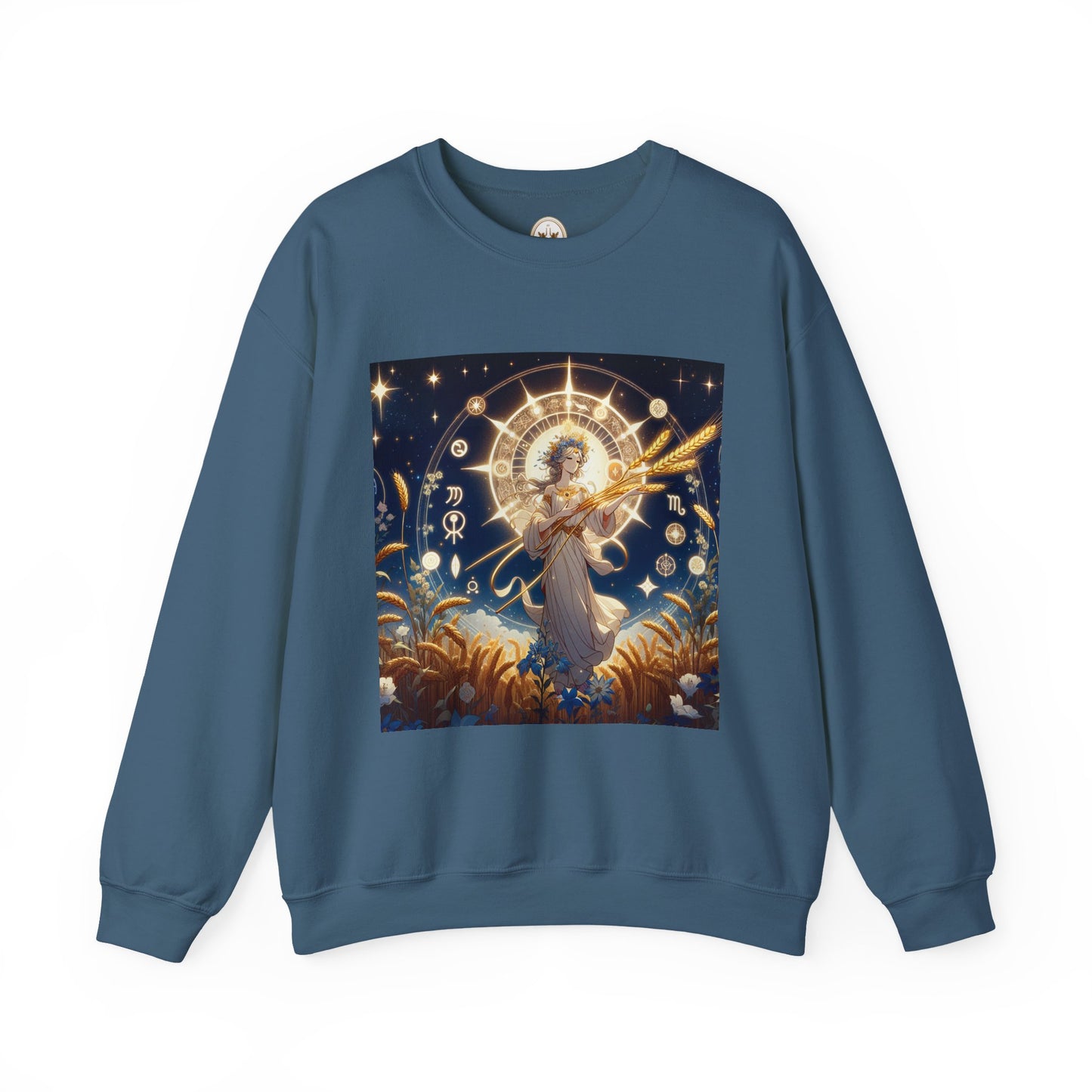 Unisex Heavy Blend™ Crewneck Sweatshirt, anime girl in wheat field, Virgo Zodiac Design