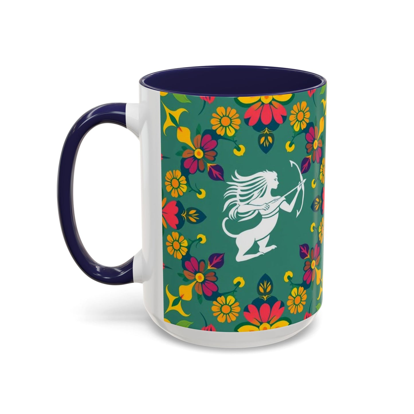 Accent Coffee Mug, Sagittarius, Zodiac. Flower Pattern, (11, 15oz)