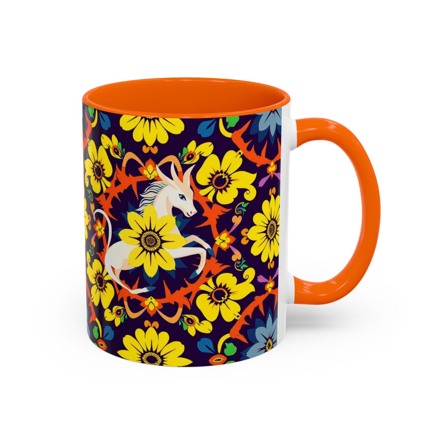 Accent Coffee Mug, Aquarius, Zodiac v1, Flower Pattern, (11, 15oz)