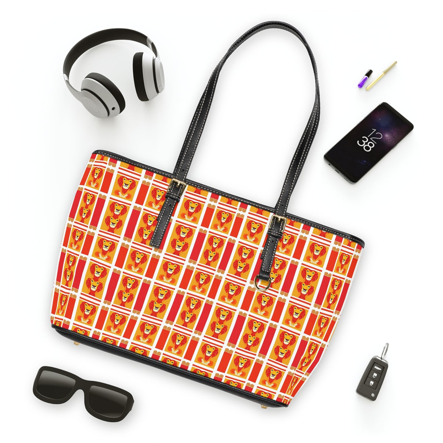 Leather Shoulder Bag, Leo, Zodiac v1, Shapes Pattern