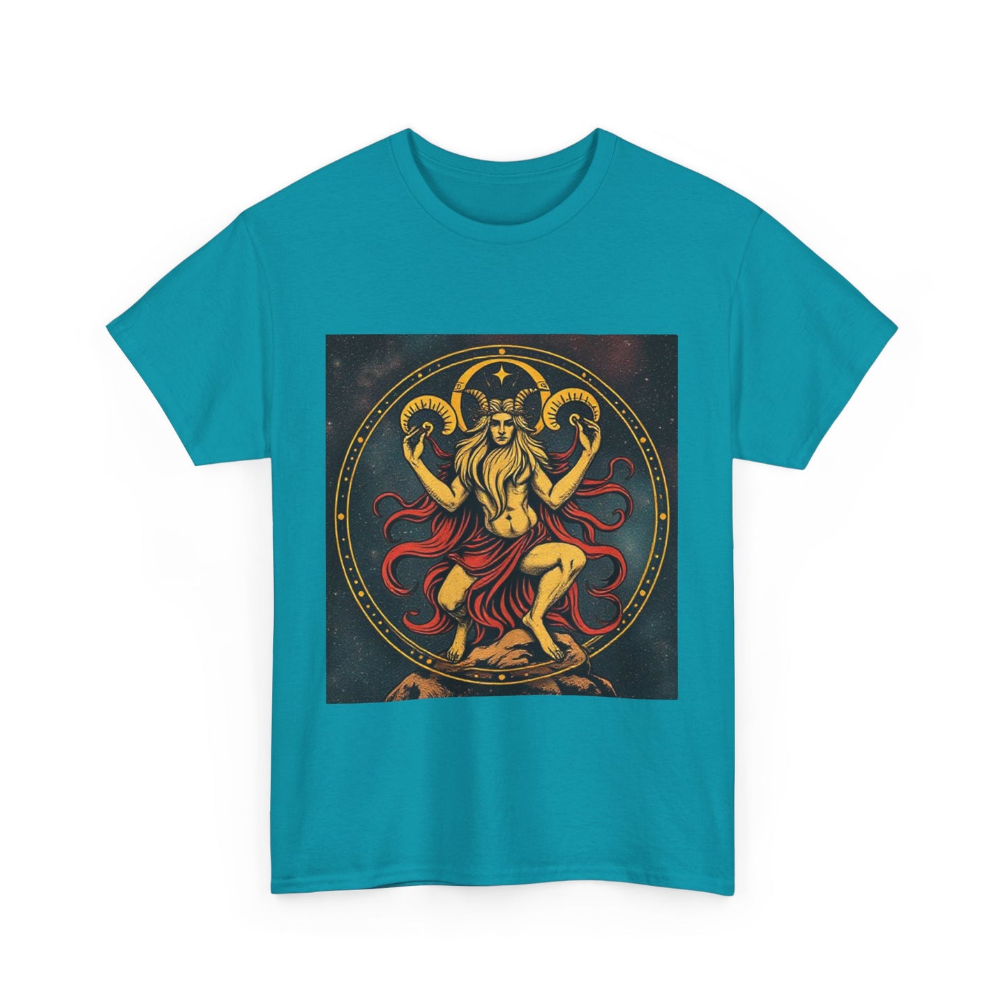 Unisex Heavy Cotton T-Shirt, Aries God 2v, Zodiac Design