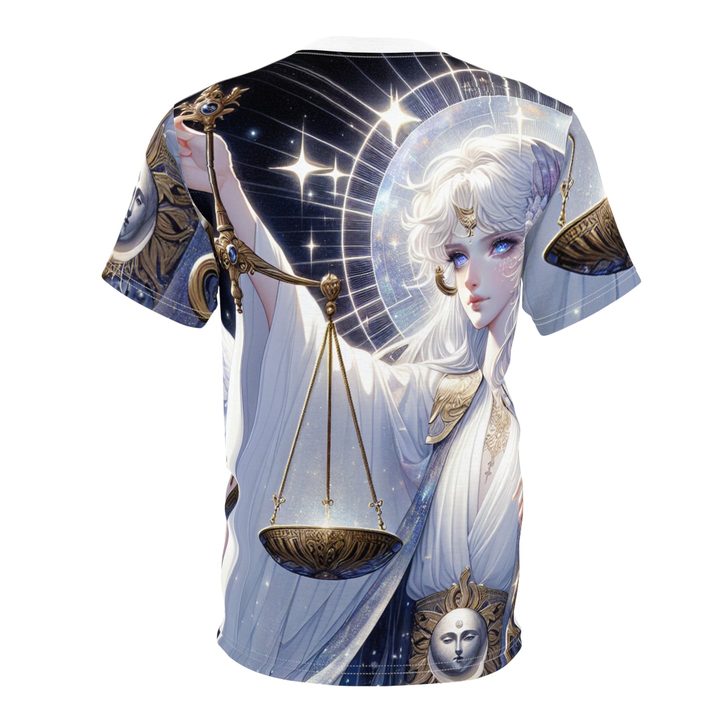 Unisex Cut & Sew T-Shirt (AOP), Angel with Scale, Libra Zodiac Design, Regular fit, 100% Polyester