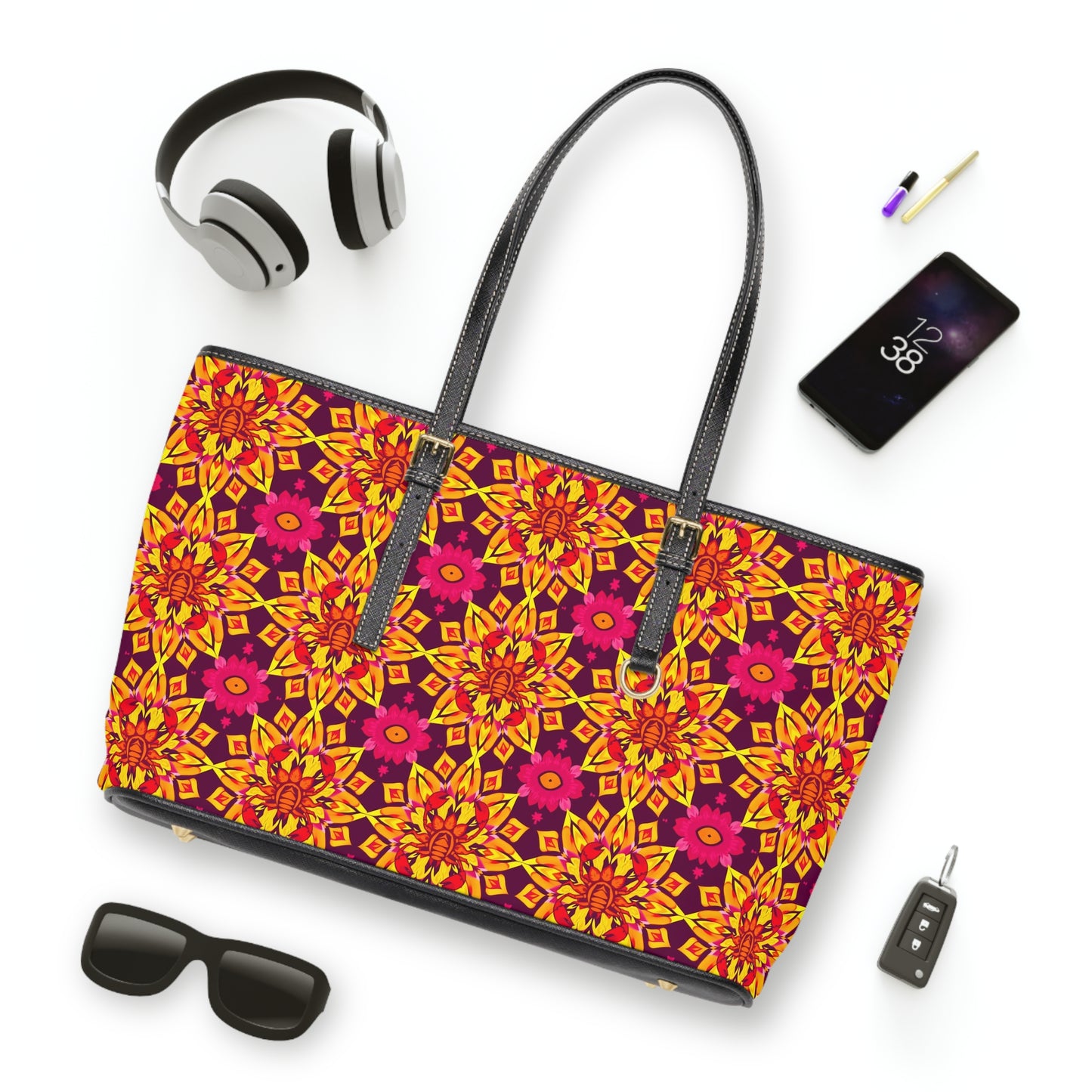 Leather Shoulder Bag, Scorpio, Zodiac v2, Flower Pattern
