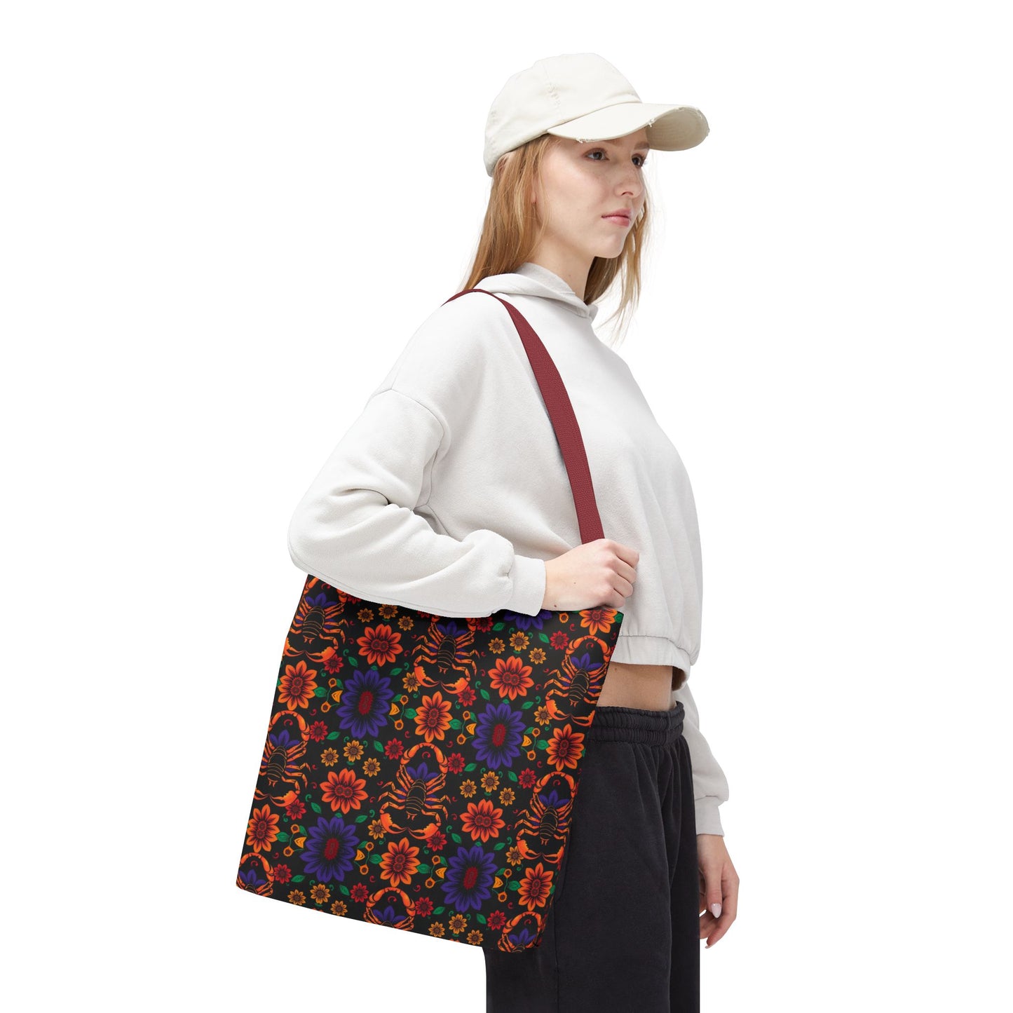 Tote Bag, (AOP), Scorpio, Zodiac v6, Flower Pattern