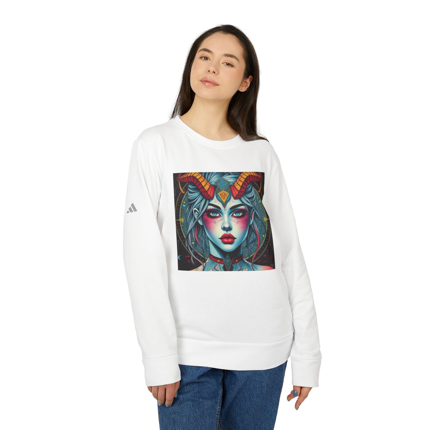 Adidas, Unisex Fleece Crewneck Sweatshirt, Capricorn, Pop Art, Zodiac