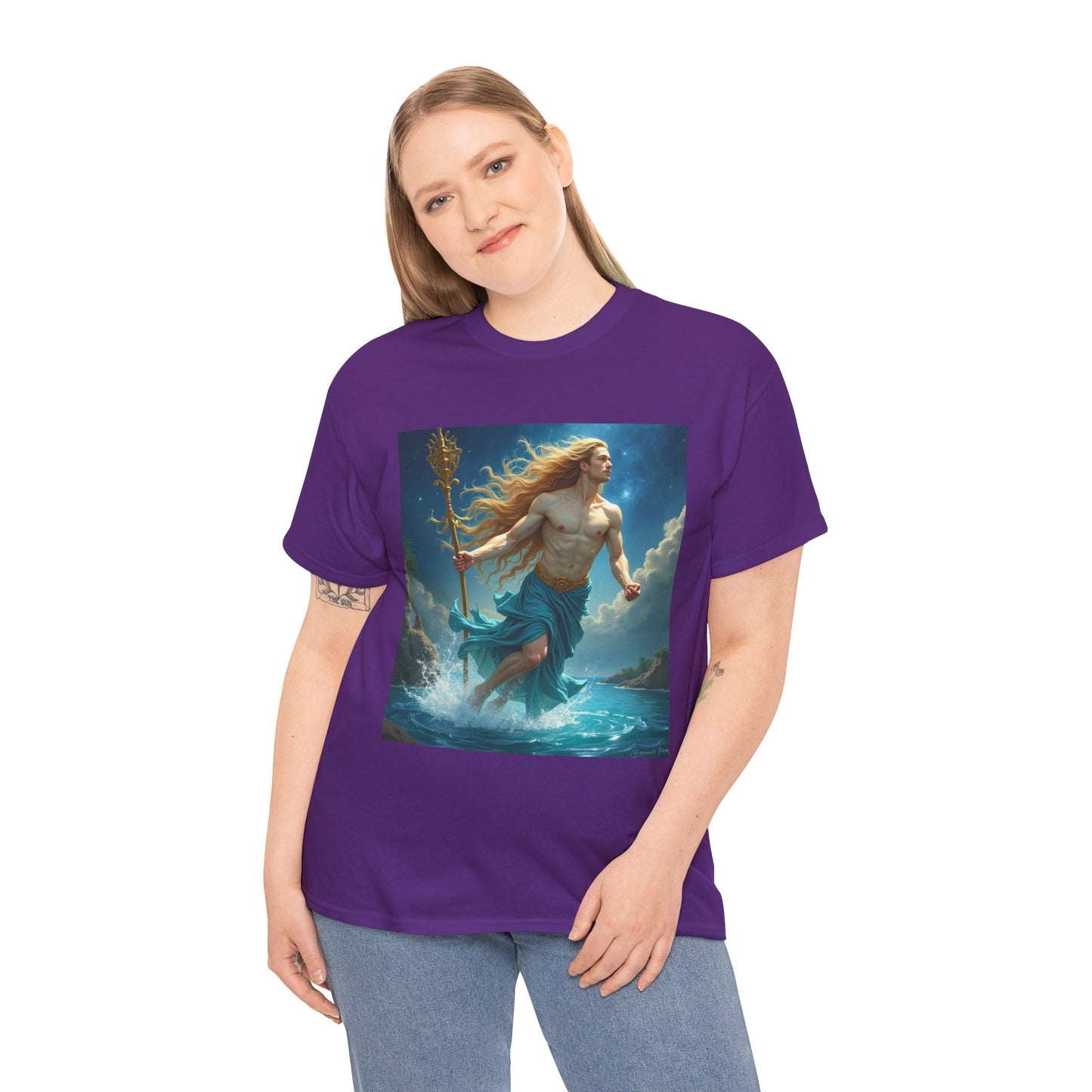 Unisex Heavy Cotton T-Shirt, Aquarius God 4v, Zodiac Design