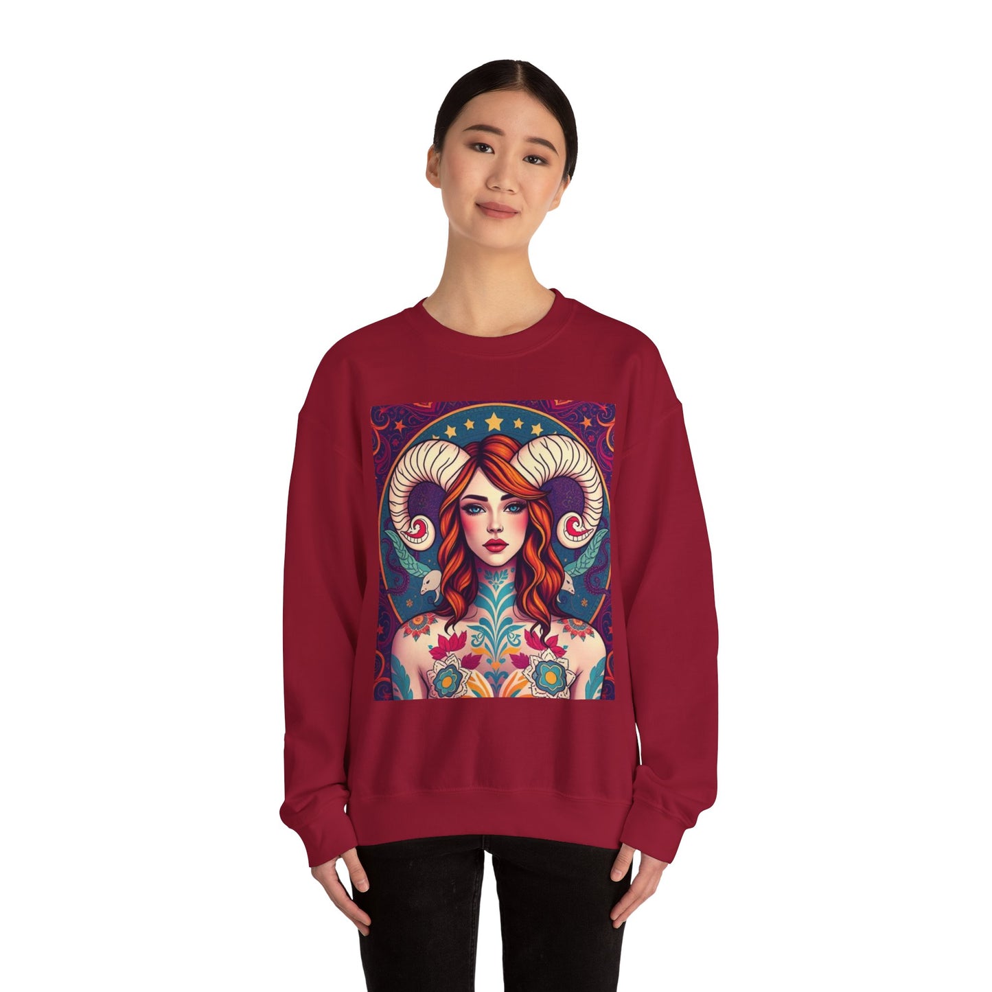 Unisex Heavy Blend™ Crewneck Sweatshirt, Aries, Zodiac v1, Sexy Pattern