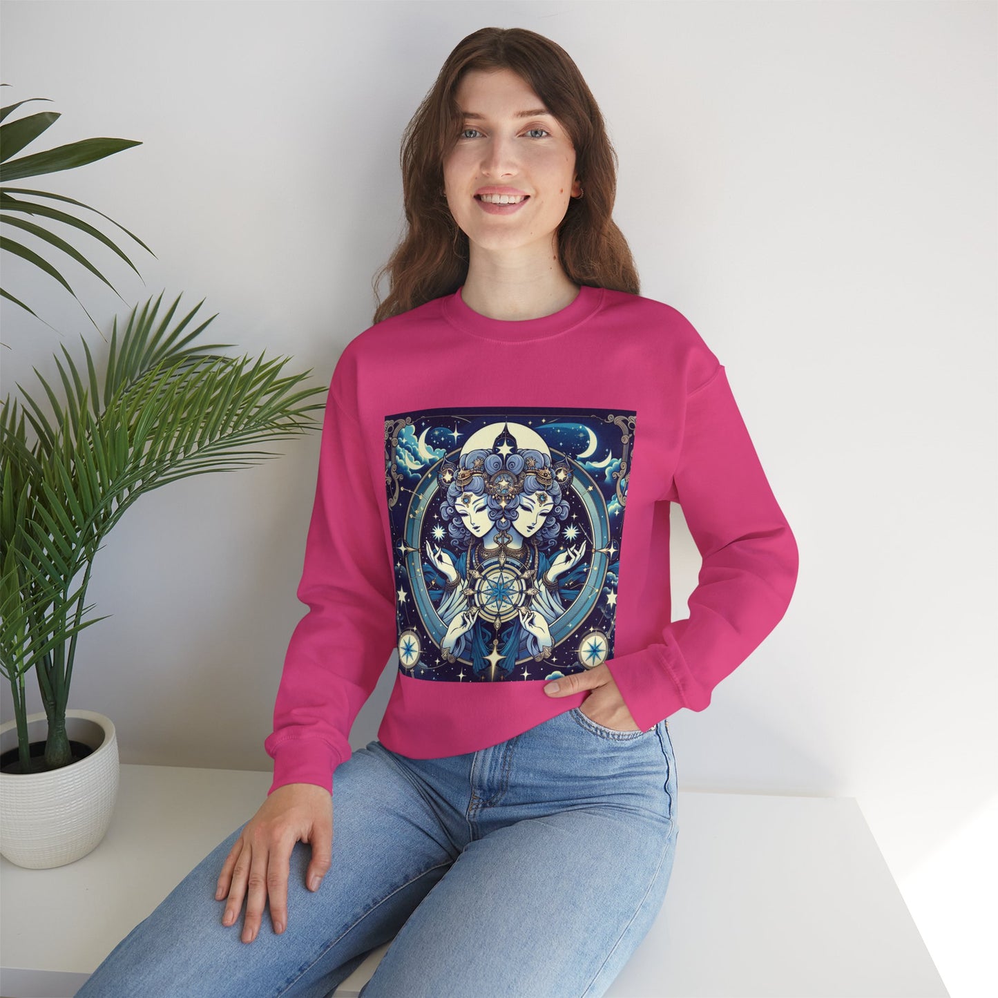 Unisex Heavy Blend™ Crewneck Sweatshirt,Twin Body, Gemini Zodiac Design