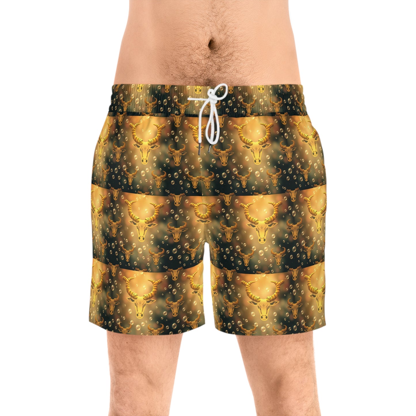 Men's Mid-Length Swim Shorts, (AOP), Taurus, Zodiac v1, Bubble Pattern