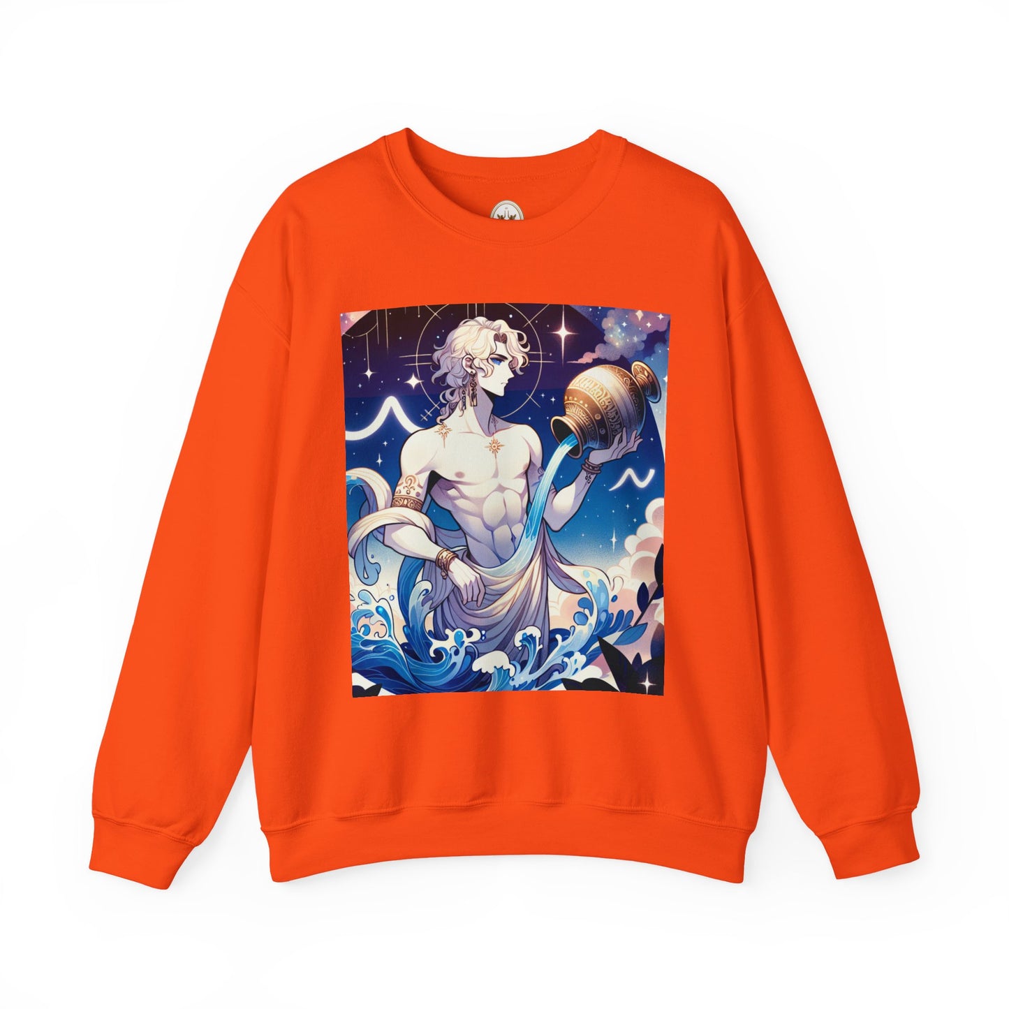 Unisex Heavy Blend™ Crewneck Sweatshirt, Anime Aqua God, Aquarius Zodiac Design