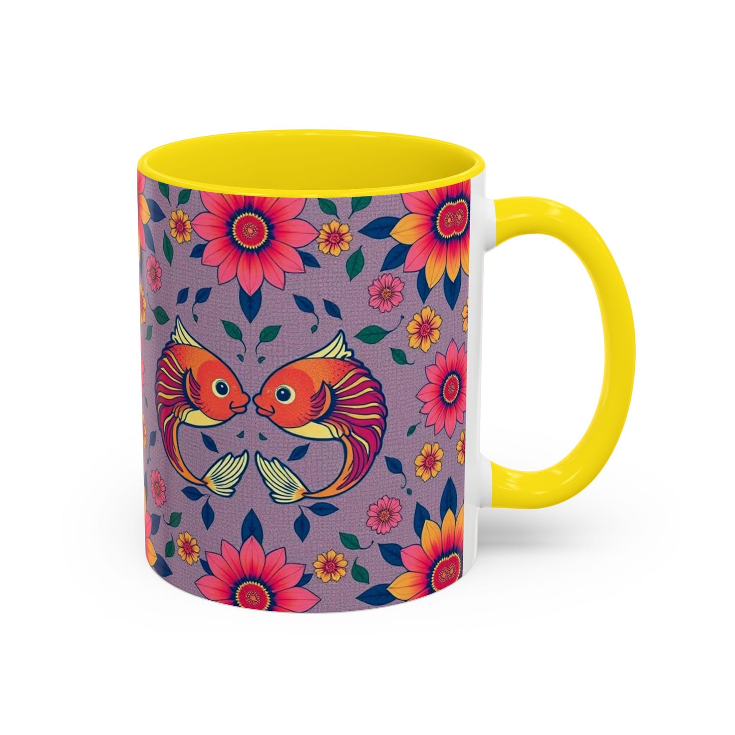 Accent Coffee Mug, Pisces, Zodiac v2, Flower Pattern, (11, 15oz)