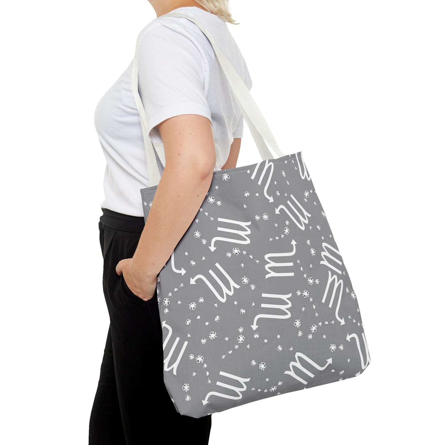 Tote Bag, Scorpio Zodiac Sign, AOP, (Grey, White)