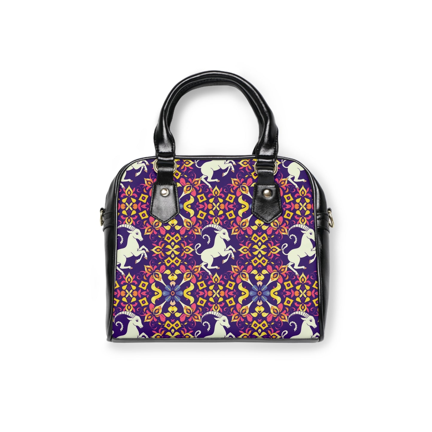 Shoulder Handbag, Capricorn, Zodiac v2, Flower Pattern