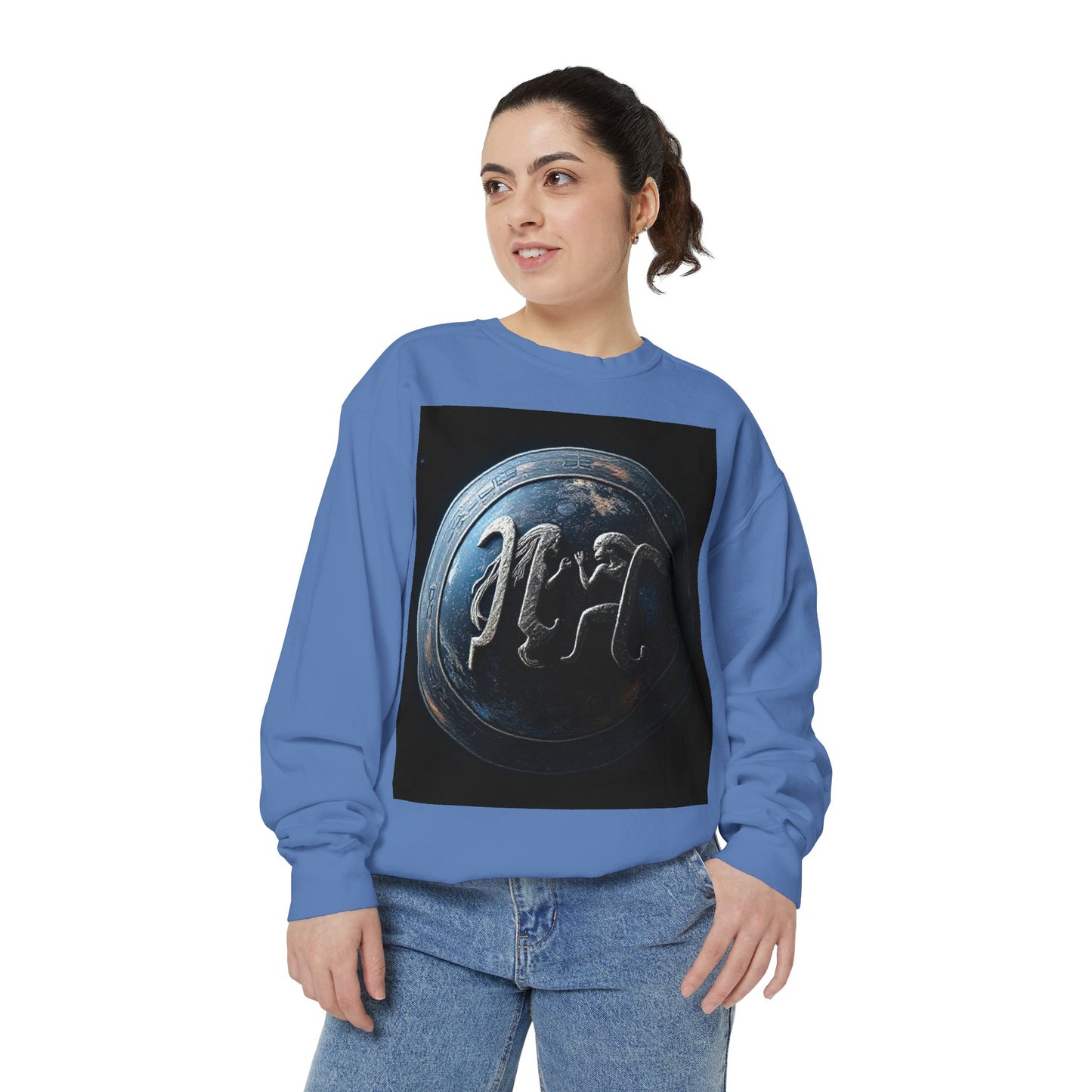 Garment-Dyed Sweatshirt, Unisex, Space Symbol Design, Gemini
