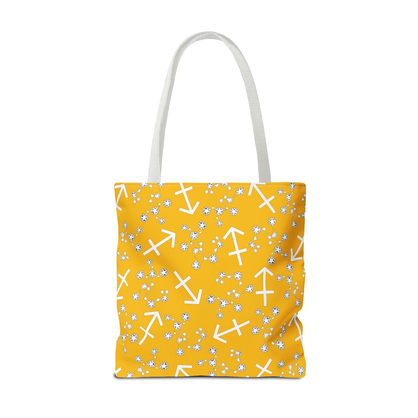 Tote Bag, Sagittarius Zodiac Sign, AOP, (Yellow, White Print)