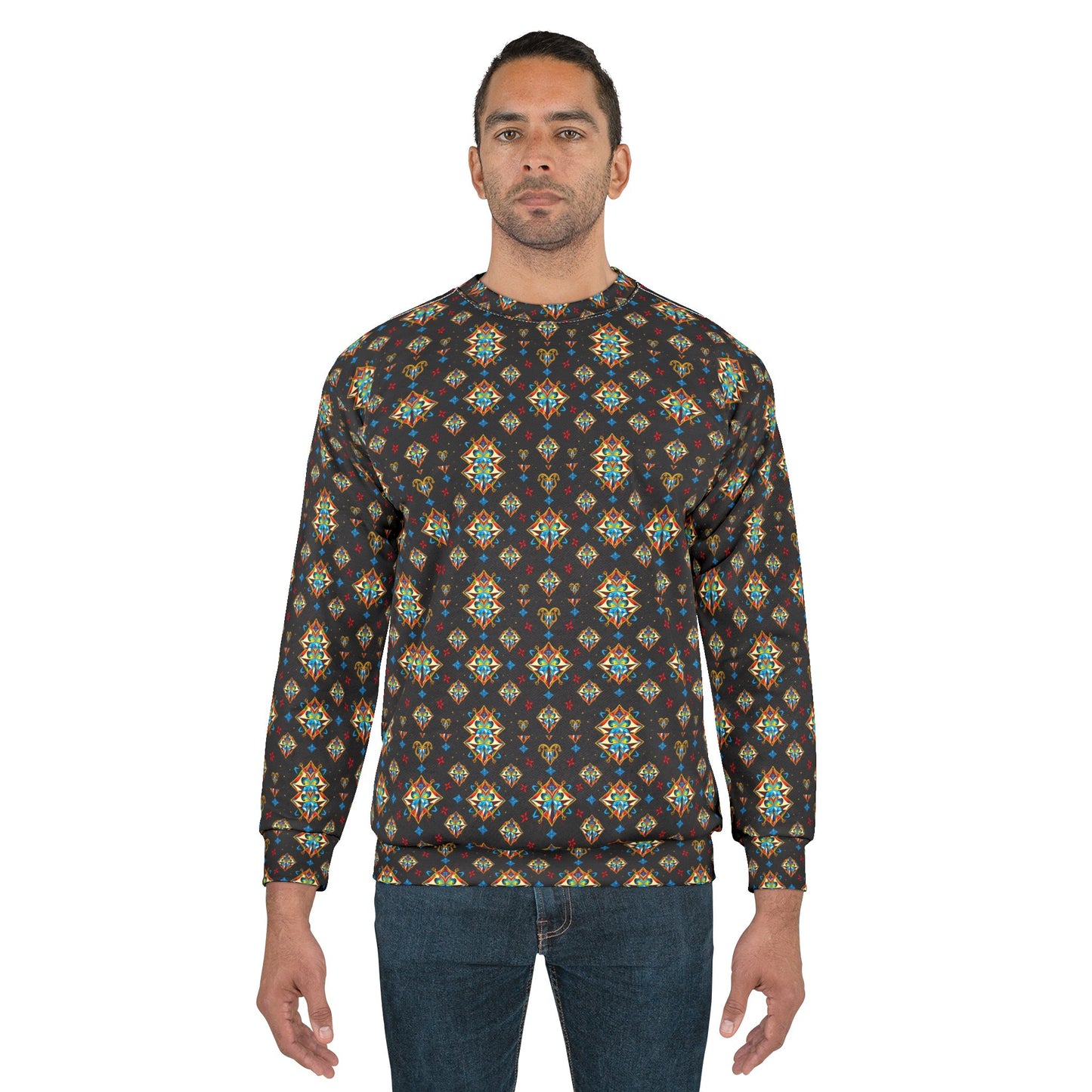 Unisex Sweatshirt (AOP), Sagittarius, Zodiac v3, Jewel Pattern