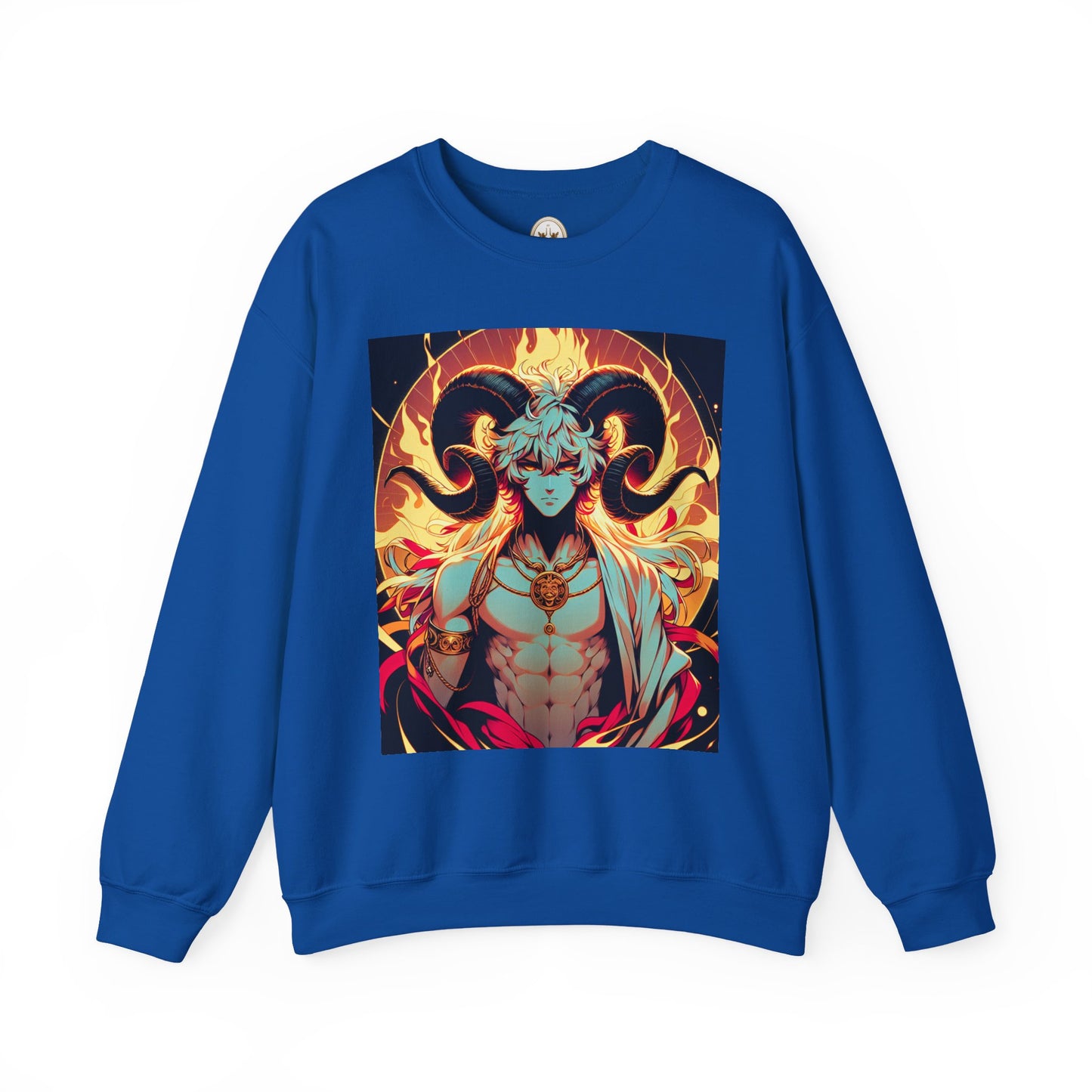 Unisex Heavy Blend™ Crewneck Sweatshirt, Anime Fire Aries, Zodiac Design