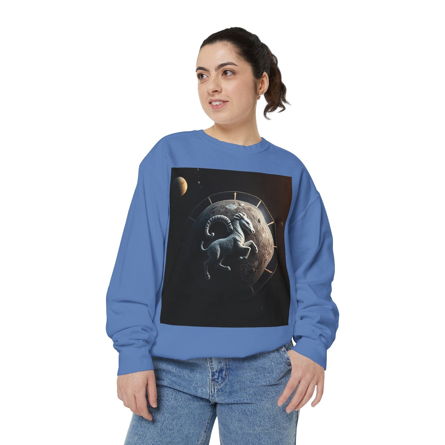 Garment-Dyed Sweatshirt, Unisex, Space Animal Design, Aries