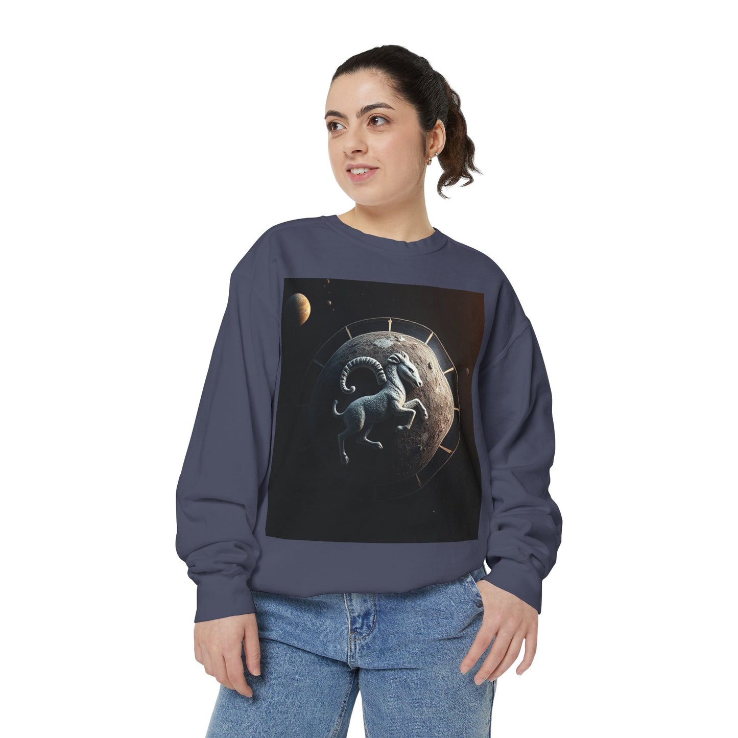Garment-Dyed Sweatshirt, Unisex, Space Animal Design, Aries
