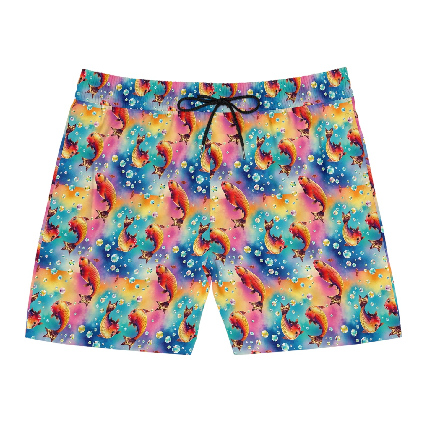 Men's Mid-Length Swim Shorts, (AOP), Pisces, Zodiac v1, Bubble Pattern