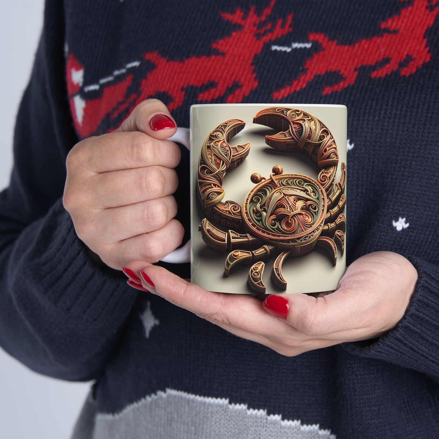 Ceramic Mug, (11oz, 15oz), Ceramic Coffee Mug, Artificial Crab, Cancer Zodiac Design